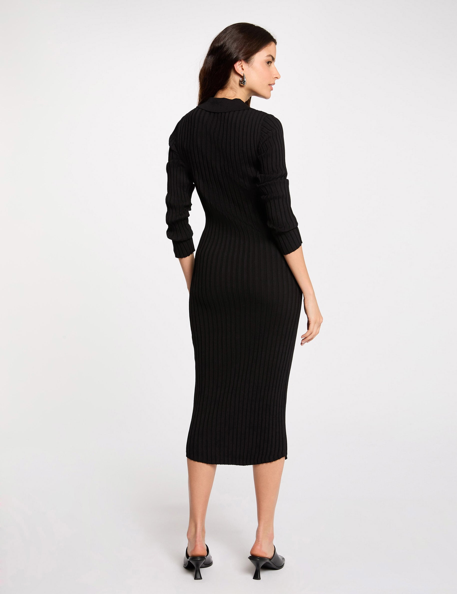 Vestido punto acanalado negro mujer