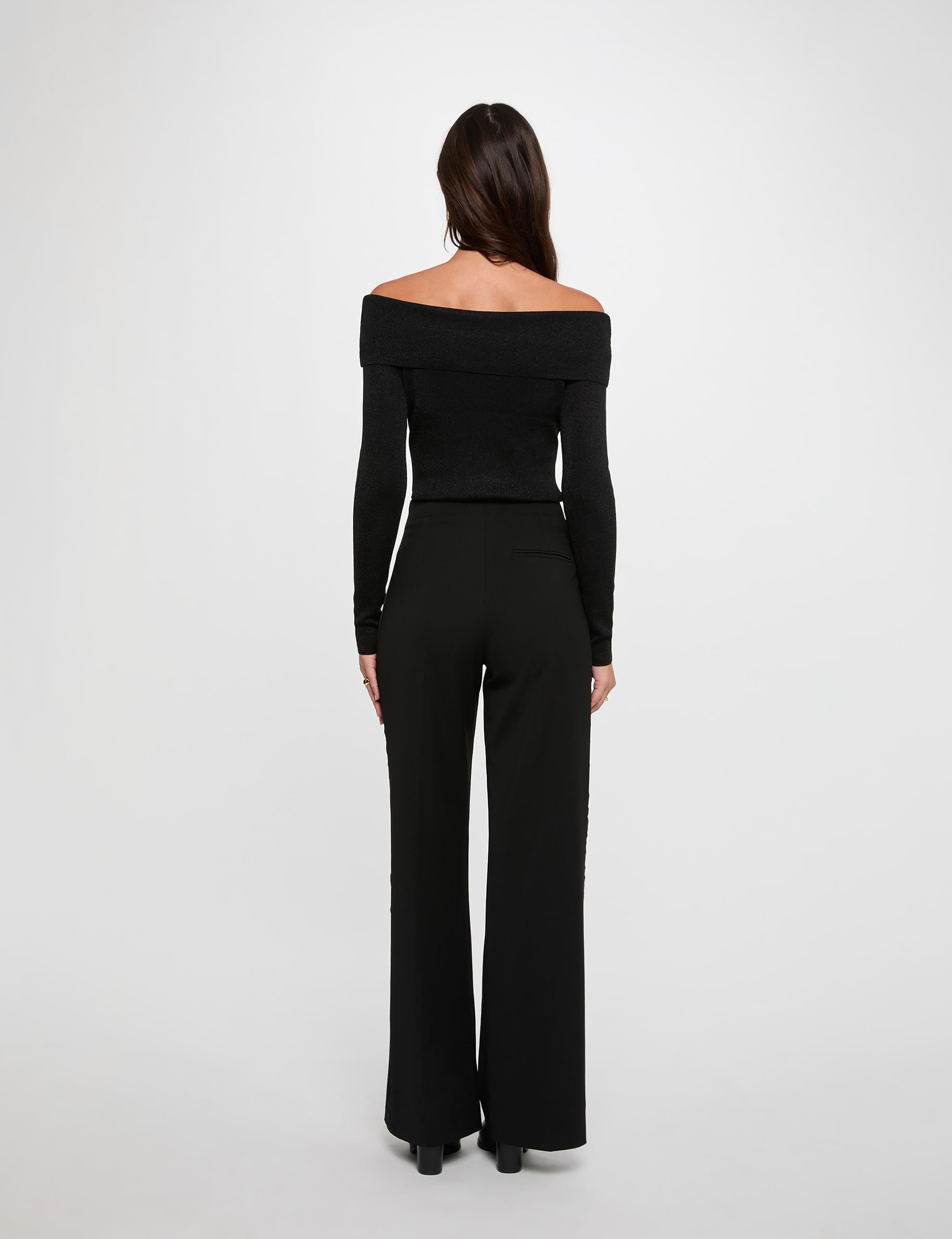 Jersey con cuello bardot metalizado negro mujer