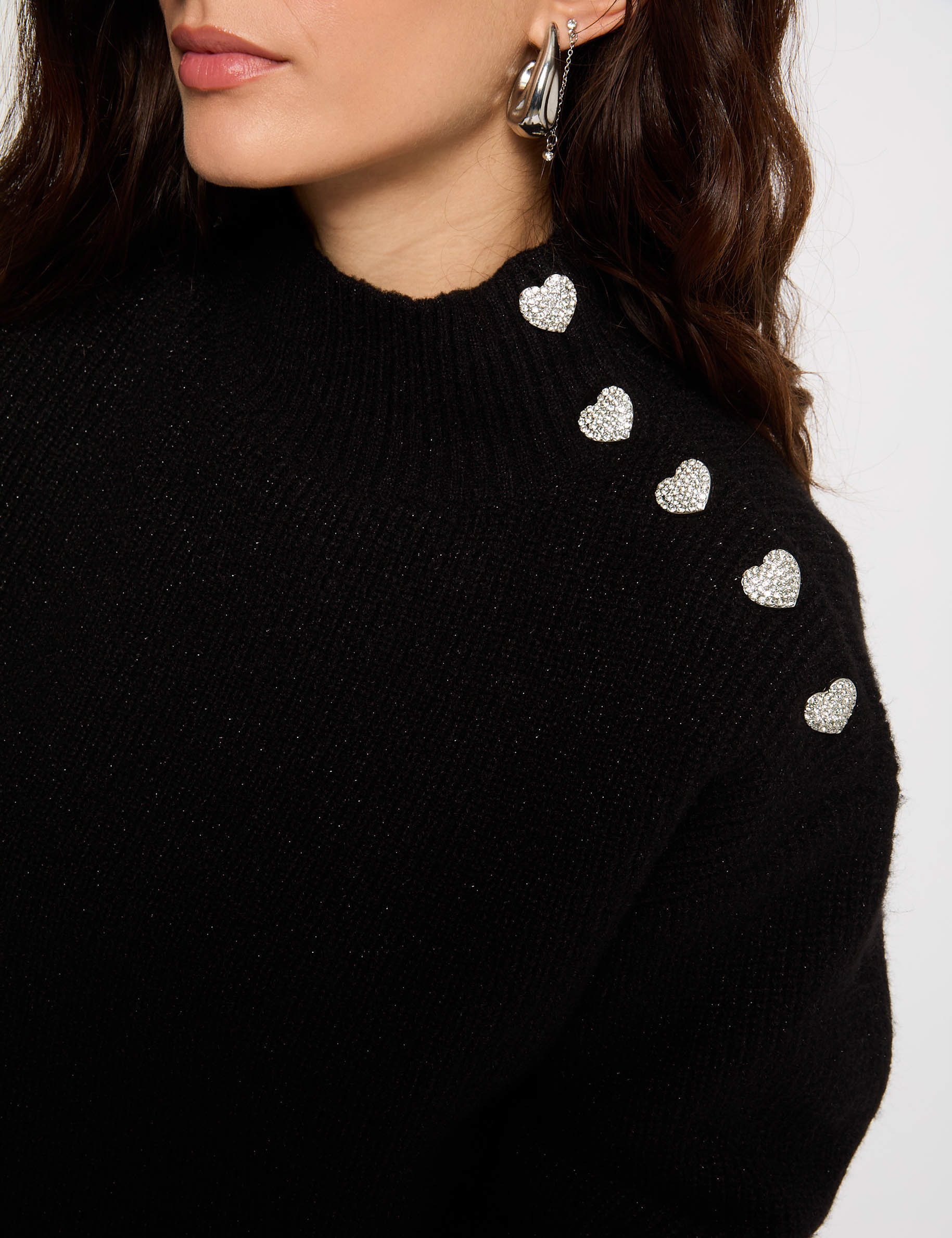 Jersey manga larga con botones negro mujer