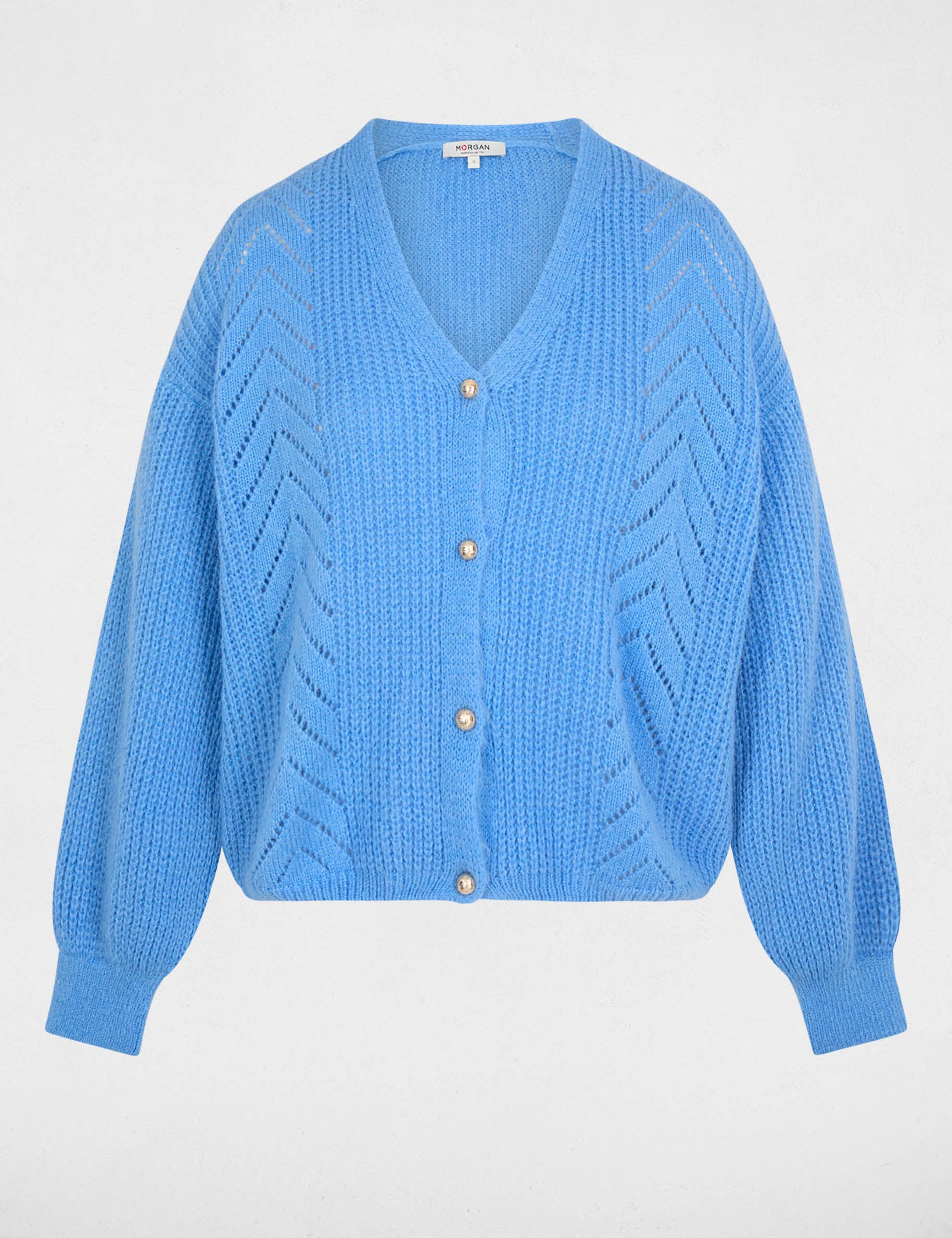 C&aacute;rdigan de cuello en V azul mujer