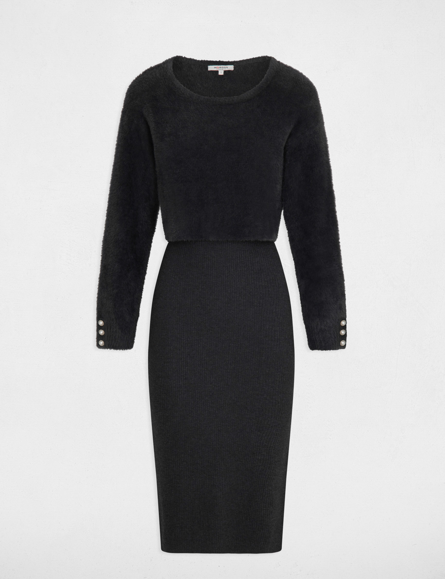 Vestido midi ajustado 2-en-1 gris oscuro mujer