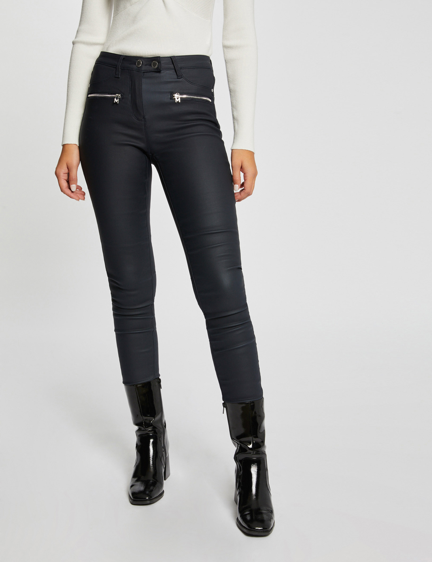 pantalon skinny mojado con cremallera marino mujer Pantalón skinny mojado con cremallera marino mujer