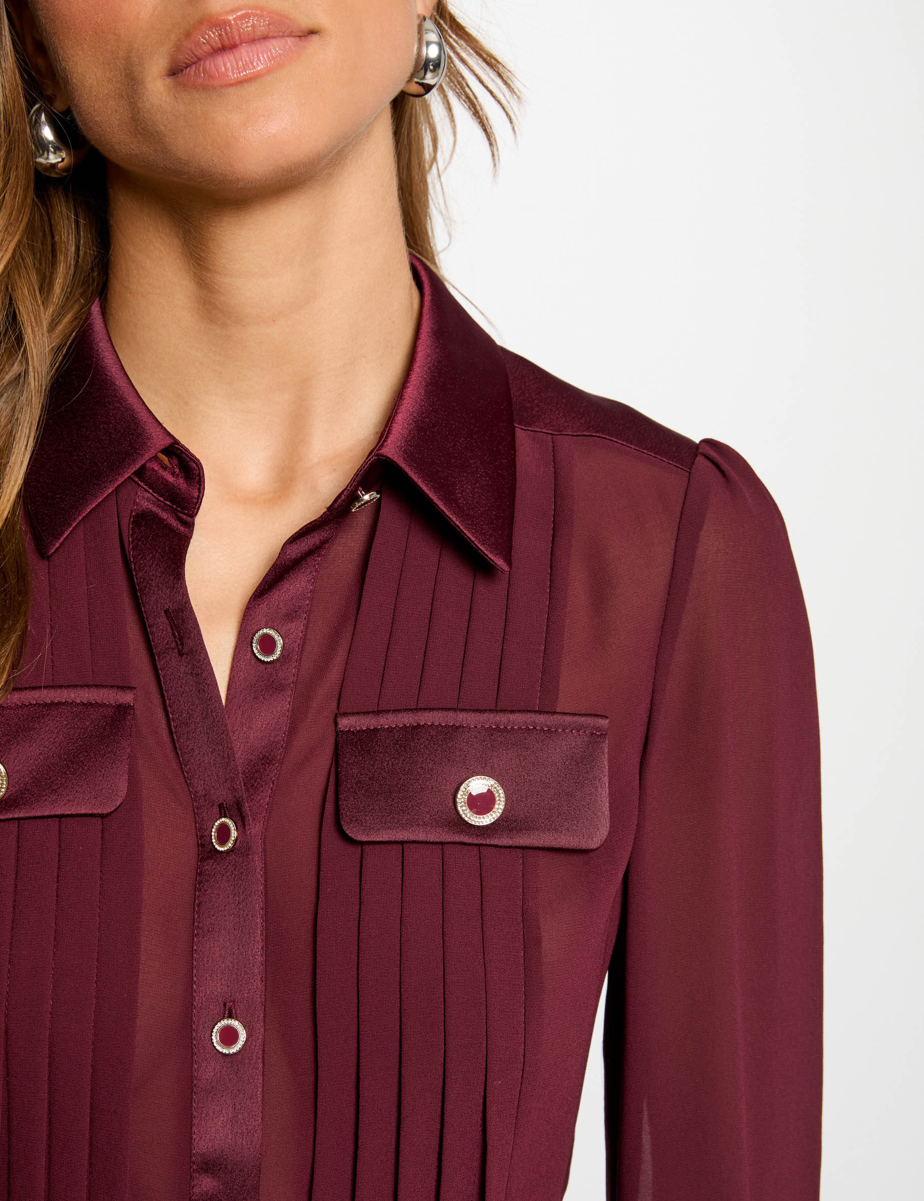 camisa manga larga con pliegues ciruela mujer Camisa manga larga con pliegues ciruela mujer