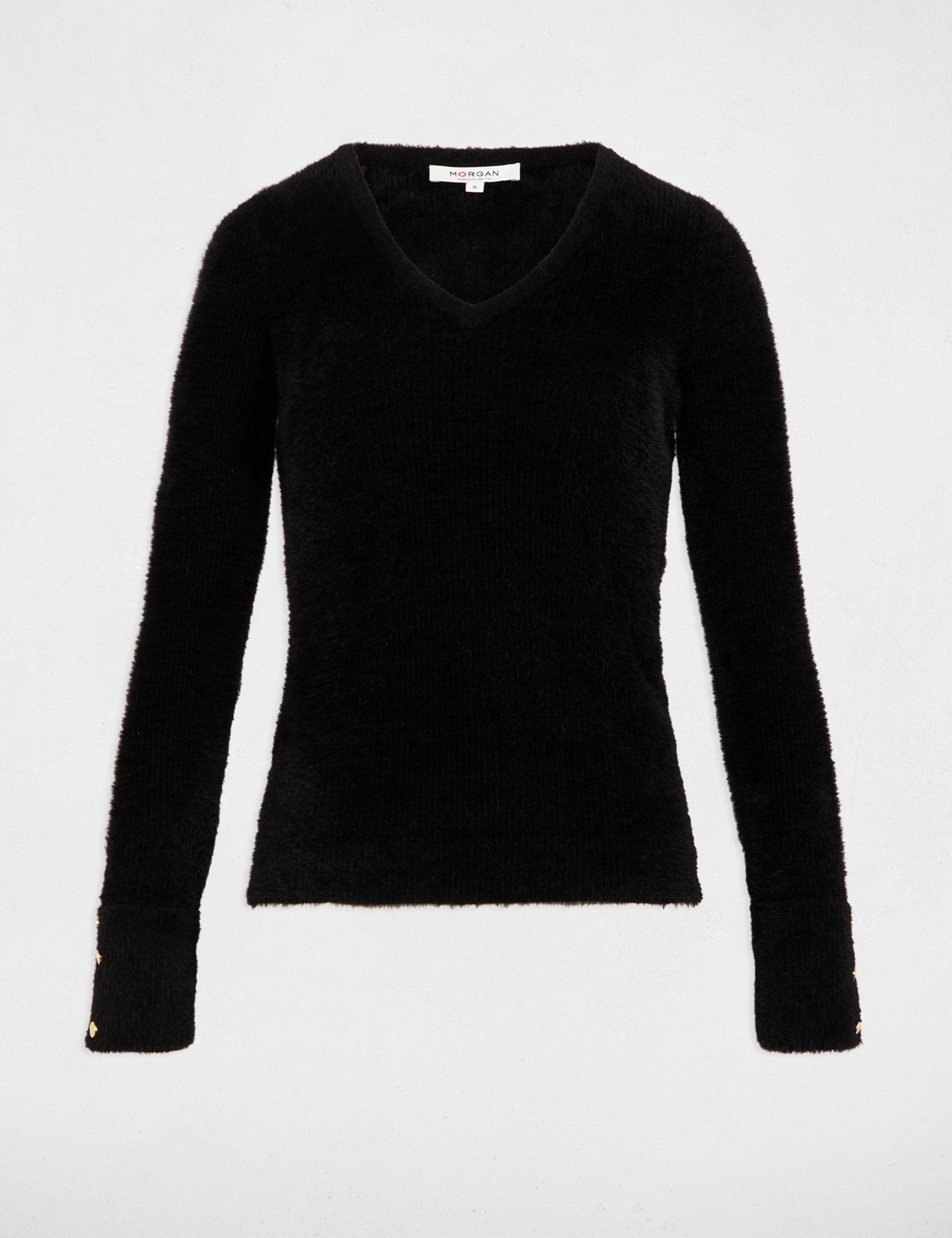 Jersey manga larga punto aterciopelado negro mujer