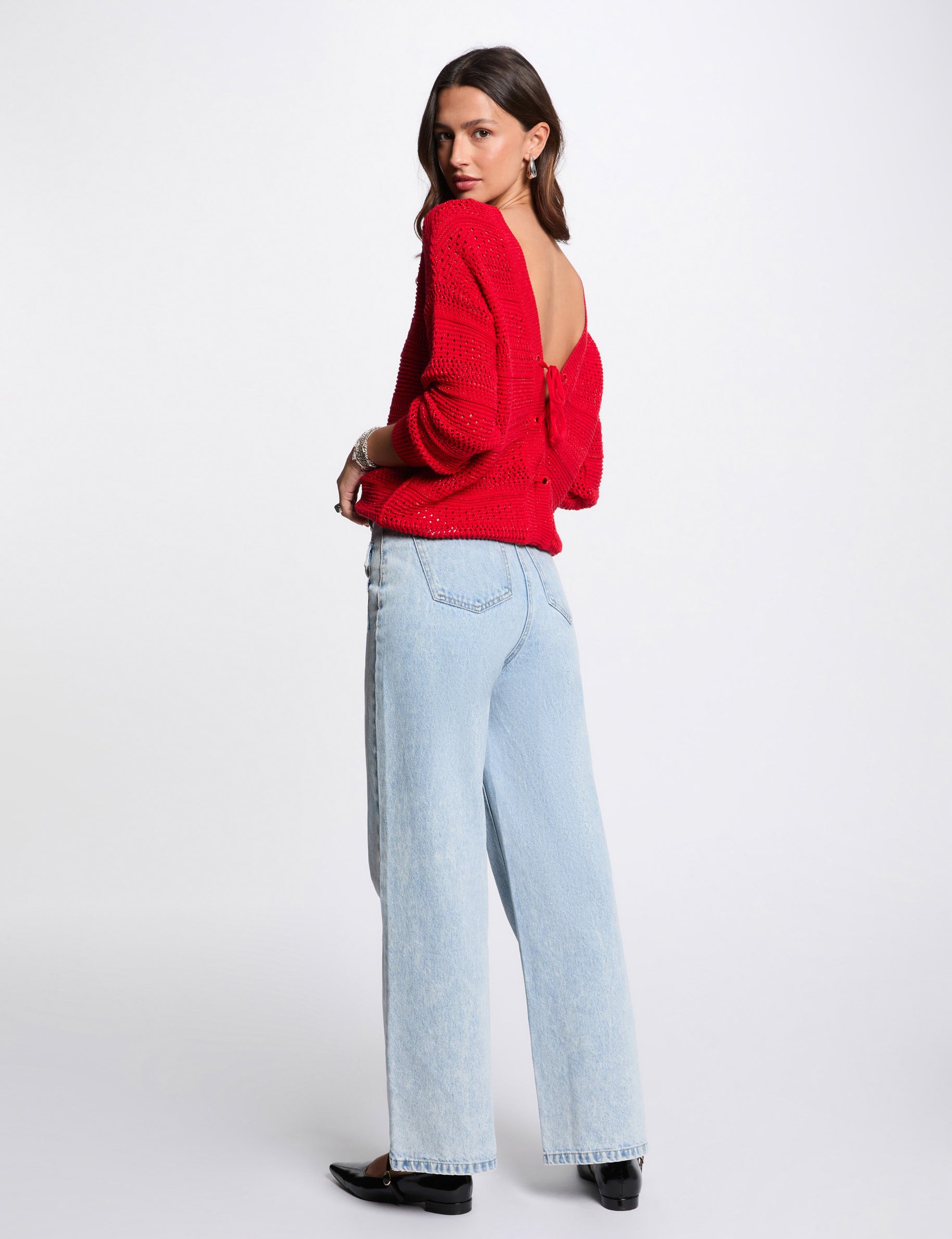 jersey manga larga calado rojo mujer Jersey manga larga calado rojo mujer