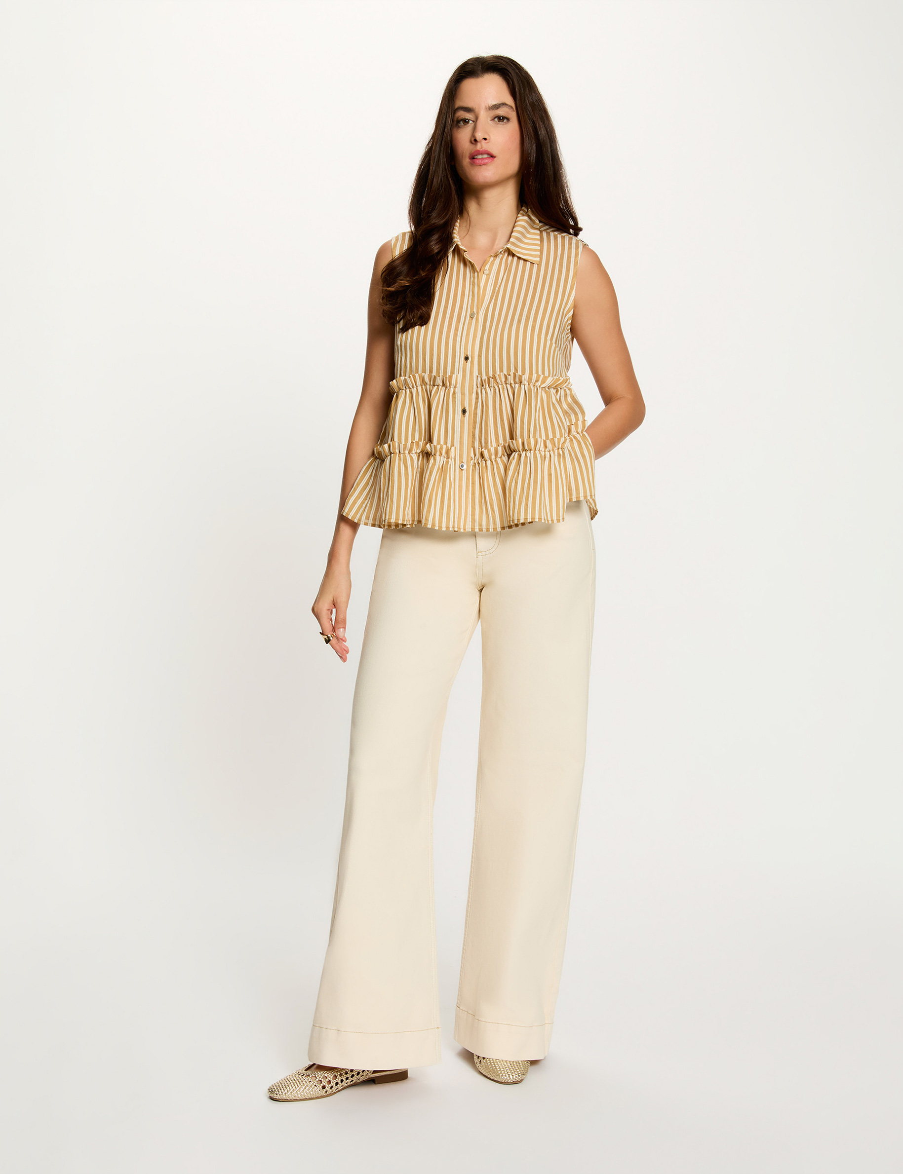 Vaquero ancho beige mujer