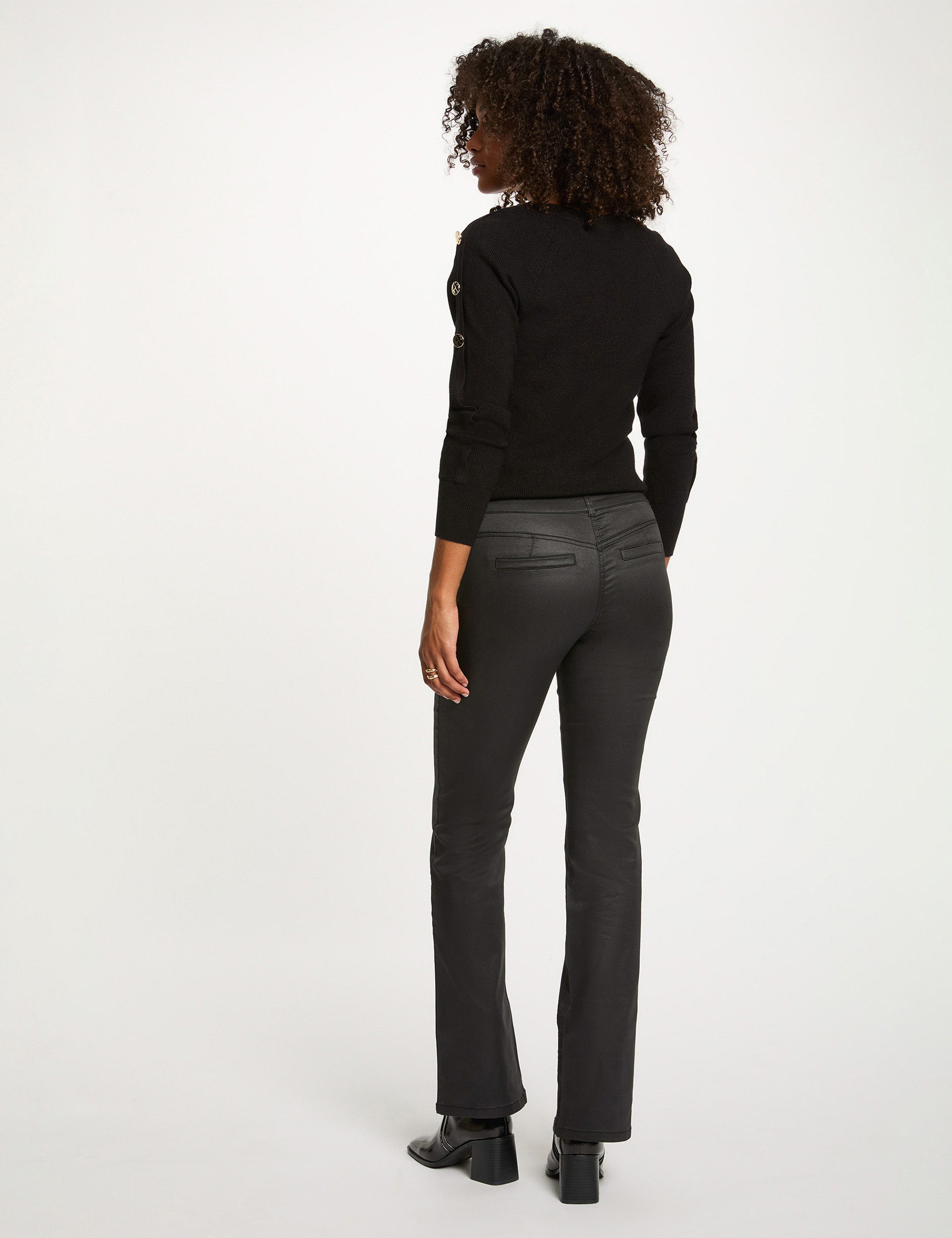pantalon bootcut encerado negro mujer Pantalón bootcut encerado negro mujer