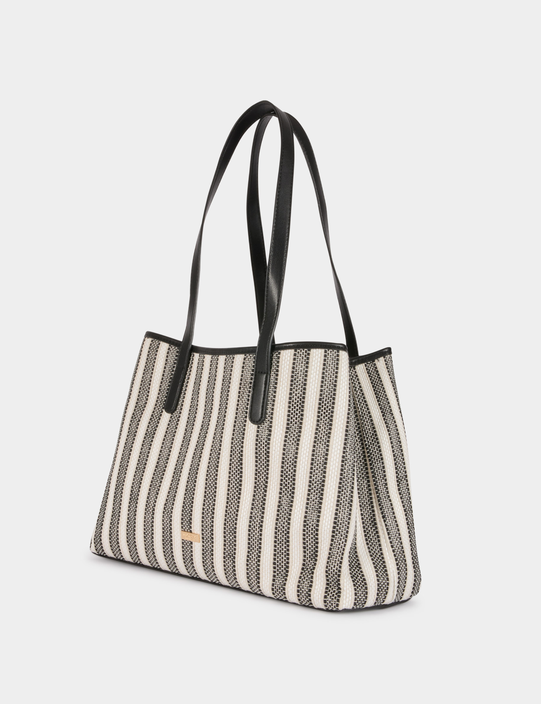 Bolso tote de rayas marfil mujer