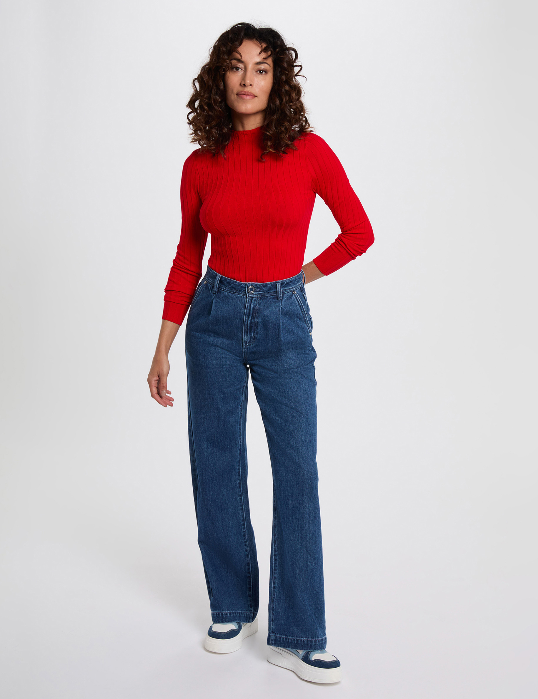 Jersey con cuello alto rojo mujer