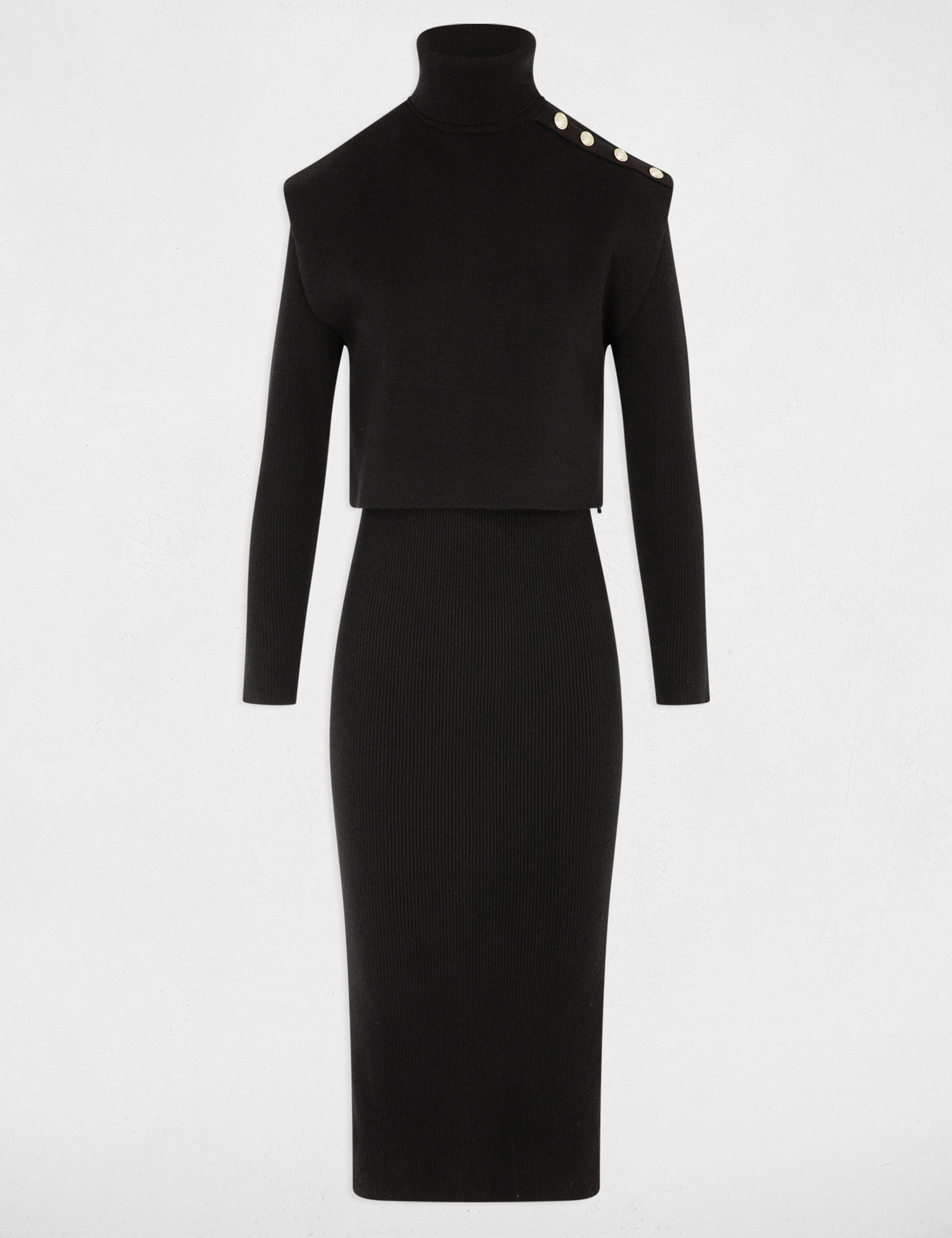 Vestido de punto con cuello alto negro mujer
