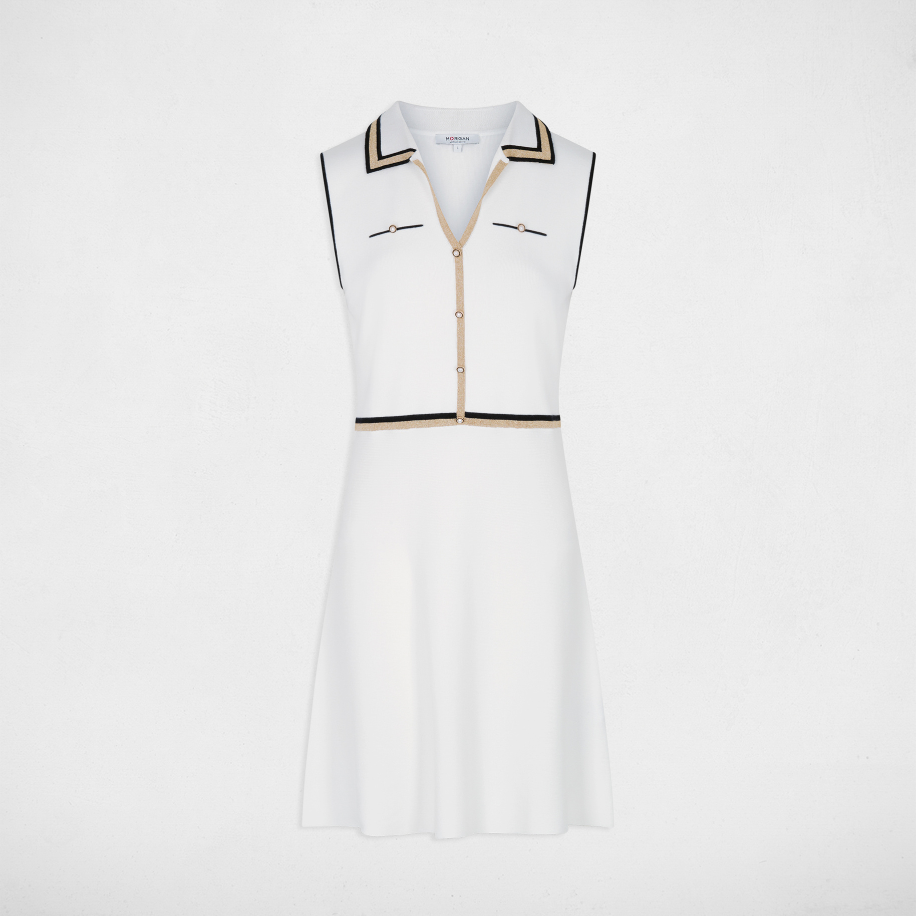 Vestido de punto con cuello vuelto blanco mujer