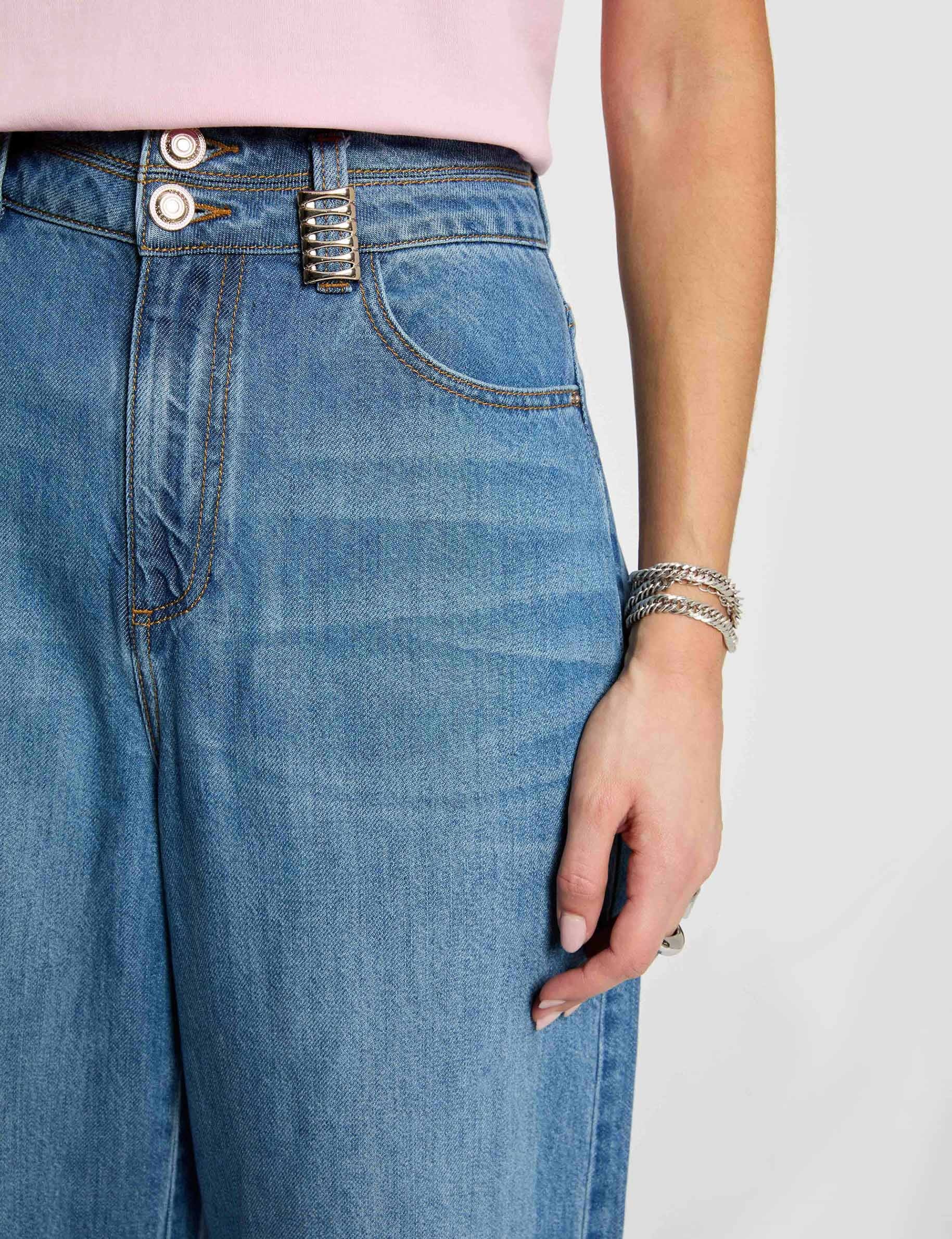 Pantal&oacute;n ancho de tiro alto denim stone mujer