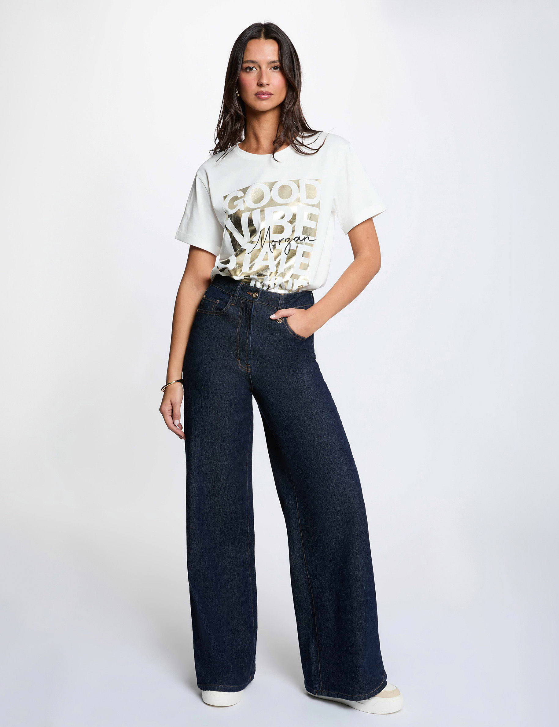 Camiseta cuello redondo blanco mujer