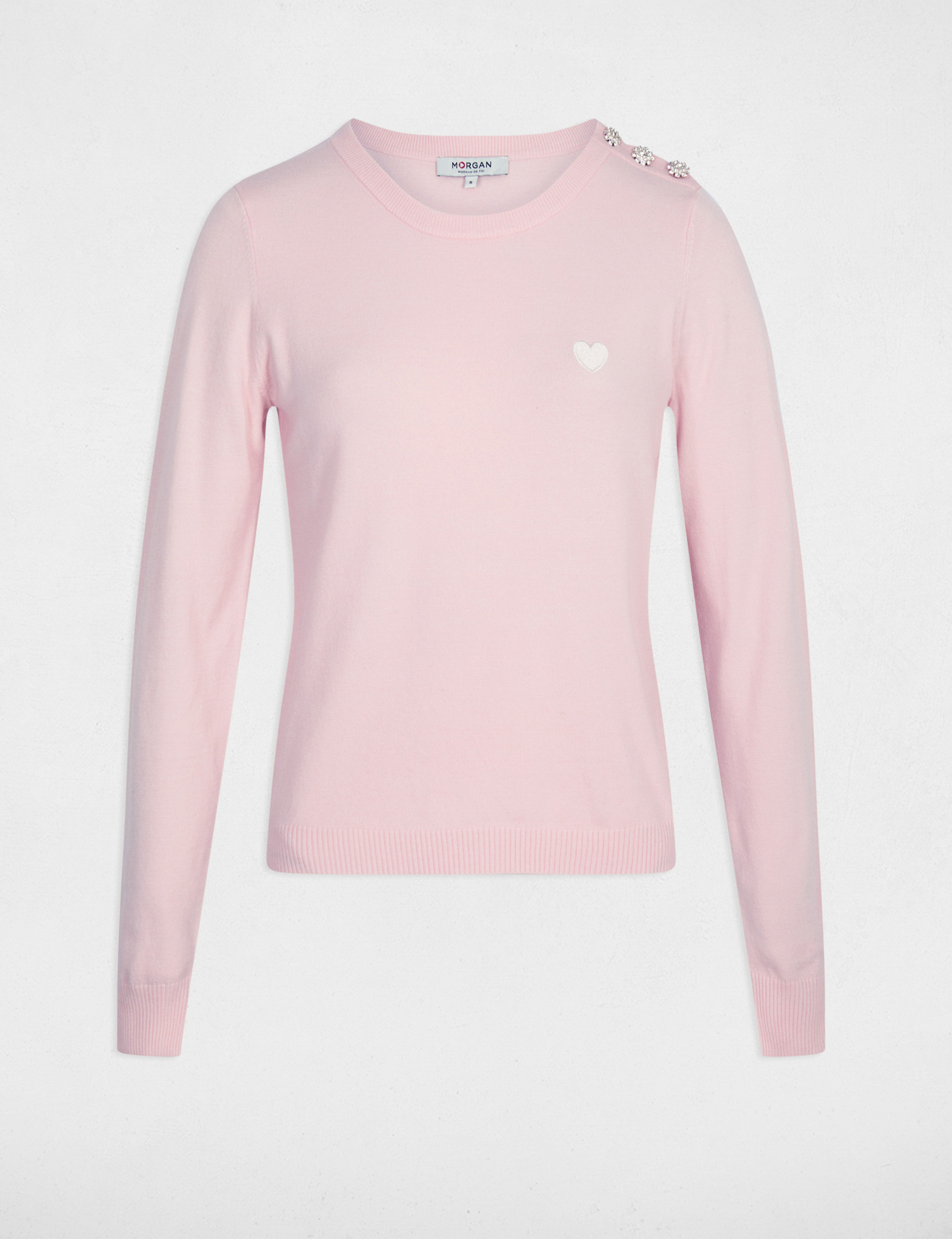 Jersey cuello redondo botones rosa claro mujer