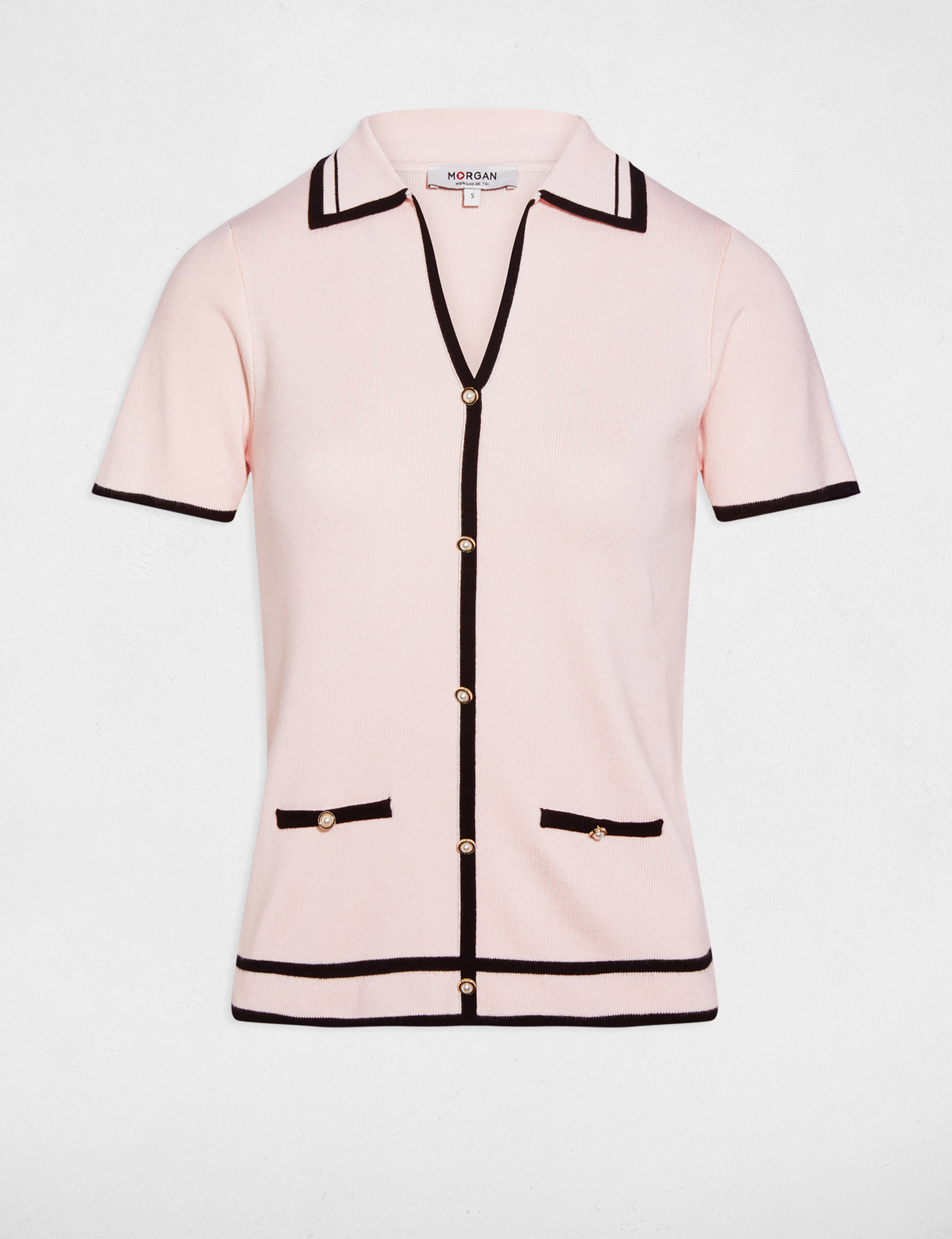 Jersey ajustado de rayas rosa claro mujer