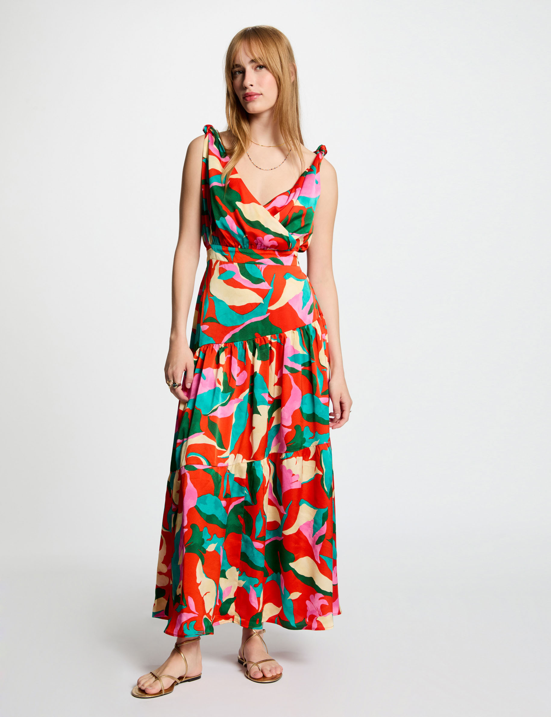 vestido largo recto estampado multicolor mujer Vestido largo recto estampado multicolor mujer