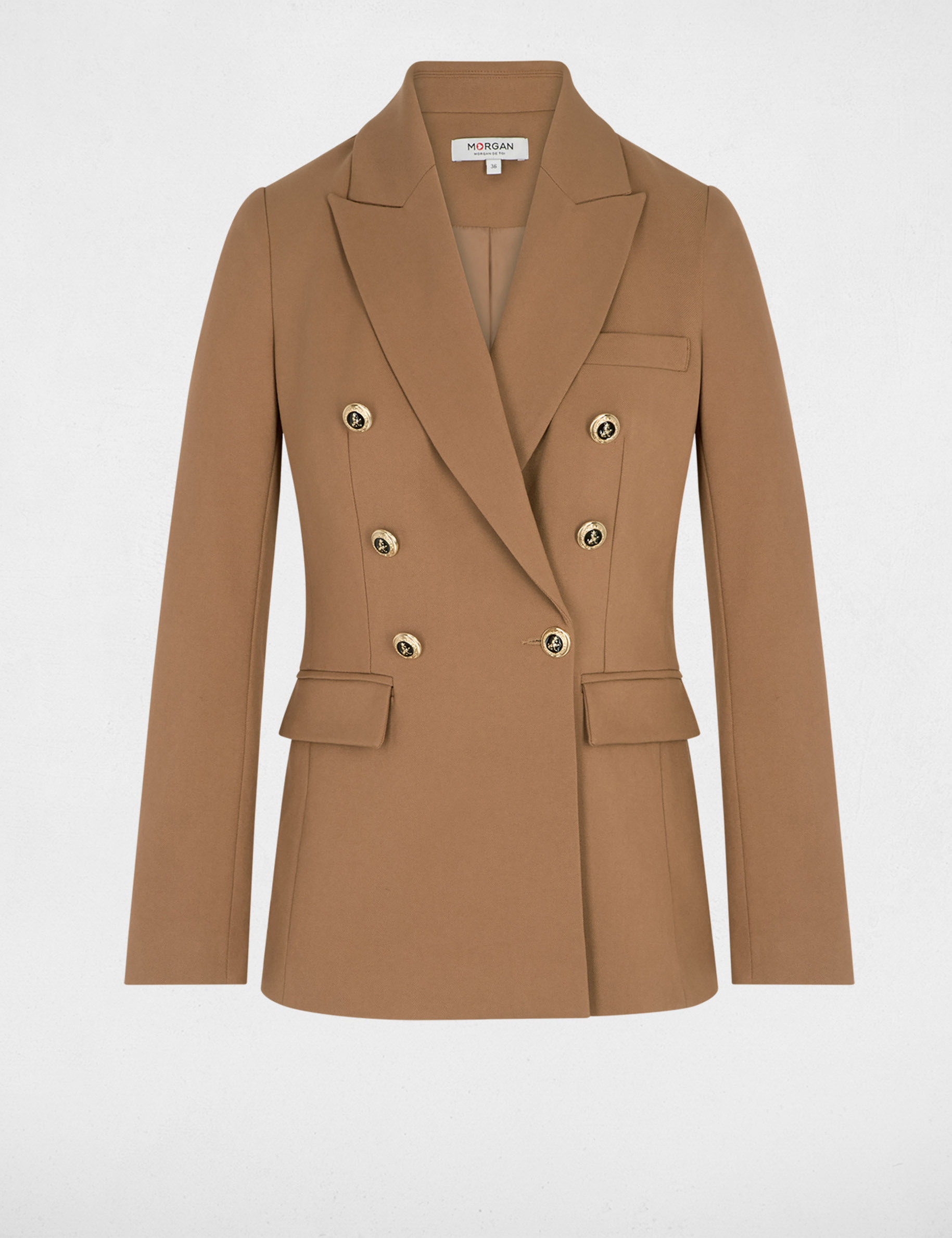 Blazer ajustado de manga larga marr&oacute;n mujer