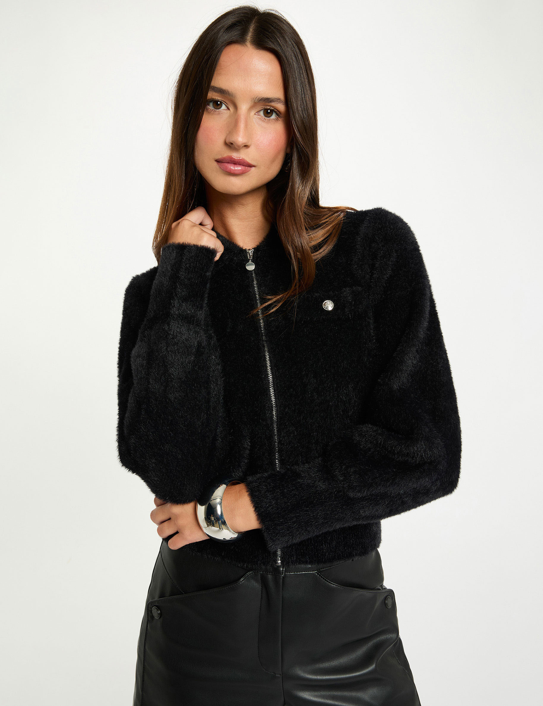 cardigan manga larga cuello de solapa negro mujer Cárdigan manga larga cuello de solapa negro mujer