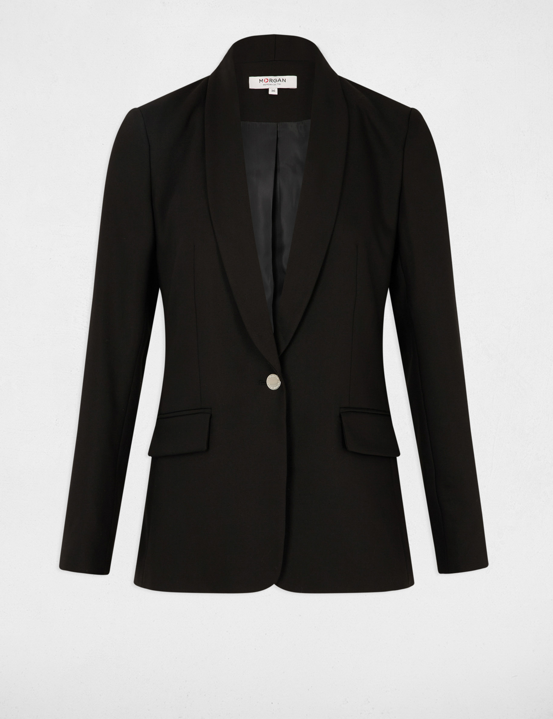 Chaqueta corta cuello chal negro mujer