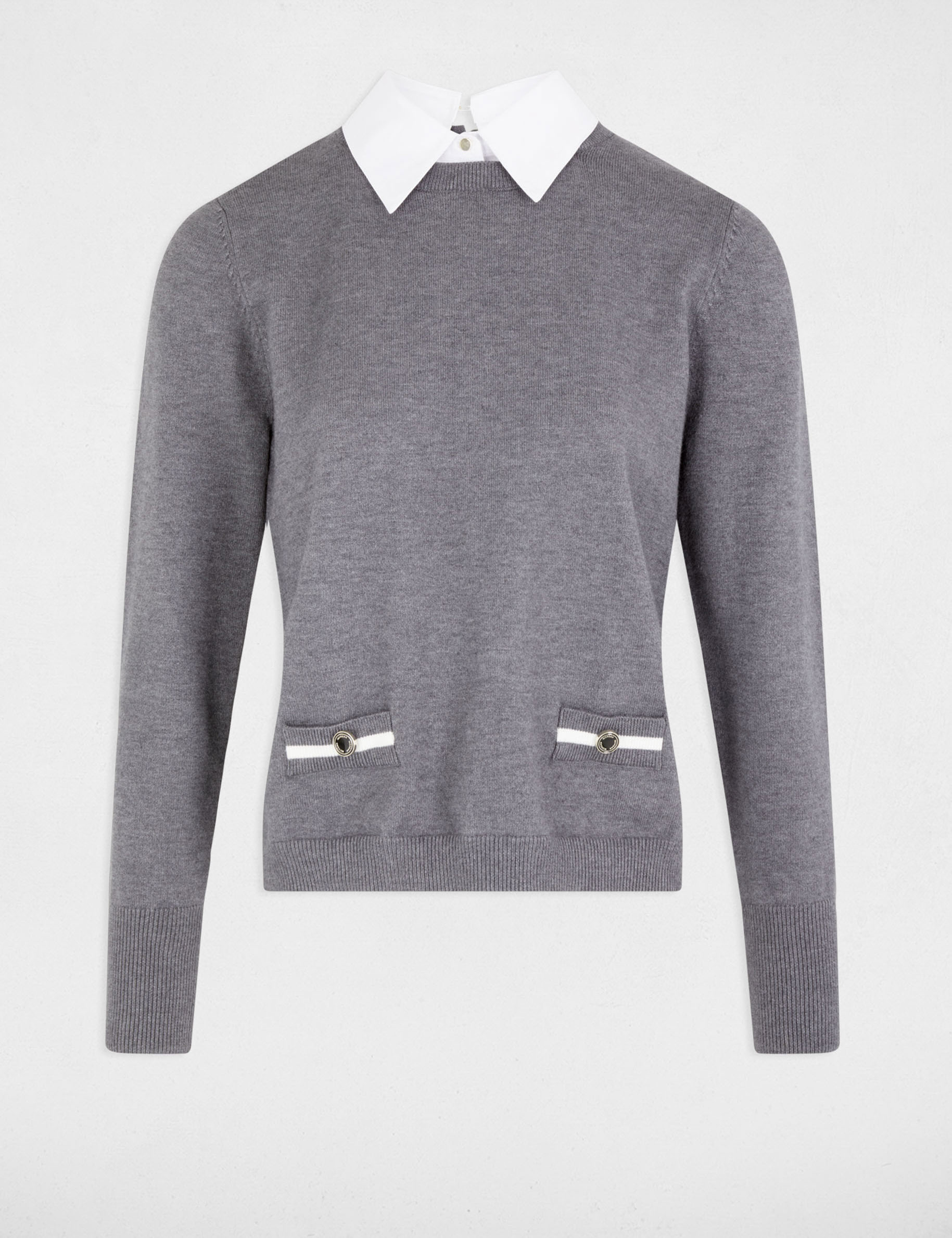 jersey cuello tipo camisa gris claro mujer Jersey cuello tipo camisa gris claro mujer