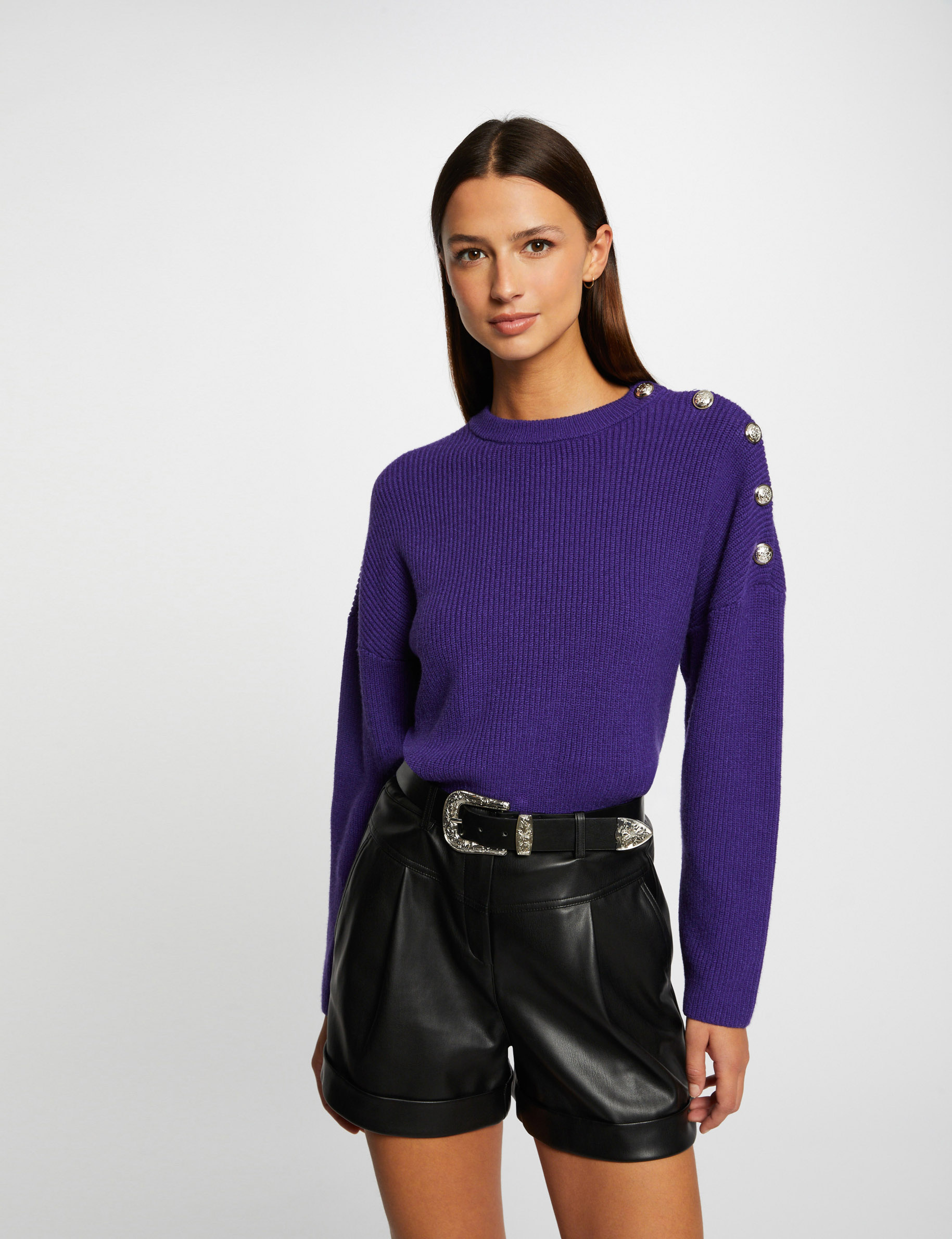 Jersey manga larga con botones violeta mujer
