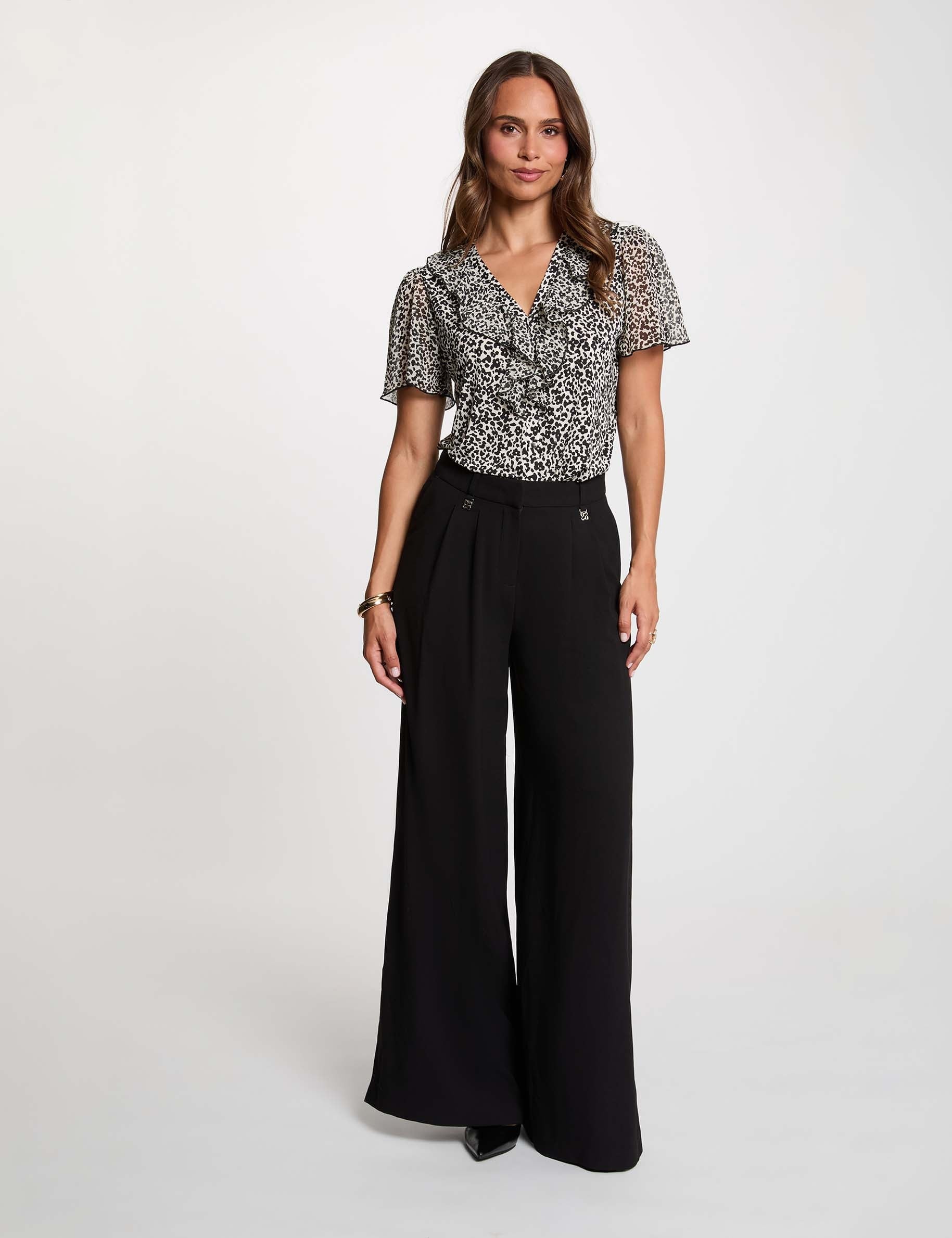 Blusa de gasa con cuello en v blanco mujer