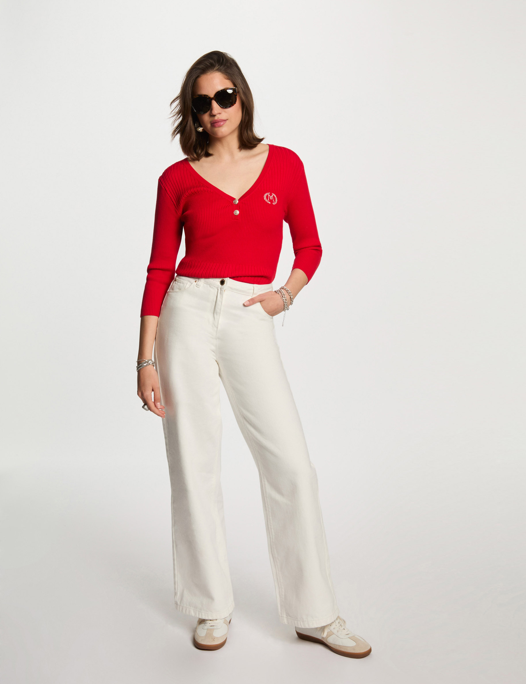 jersey acanalado escote en v rojo mujer Jersey acanalado escote en V rojo mujer