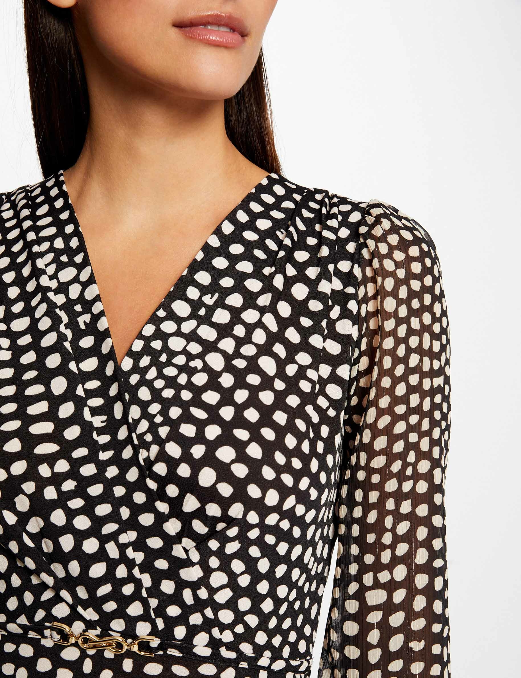 vestido largo recto estampado de lunares negro mujer Vestido largo recto estampado de lunares negro mujer
