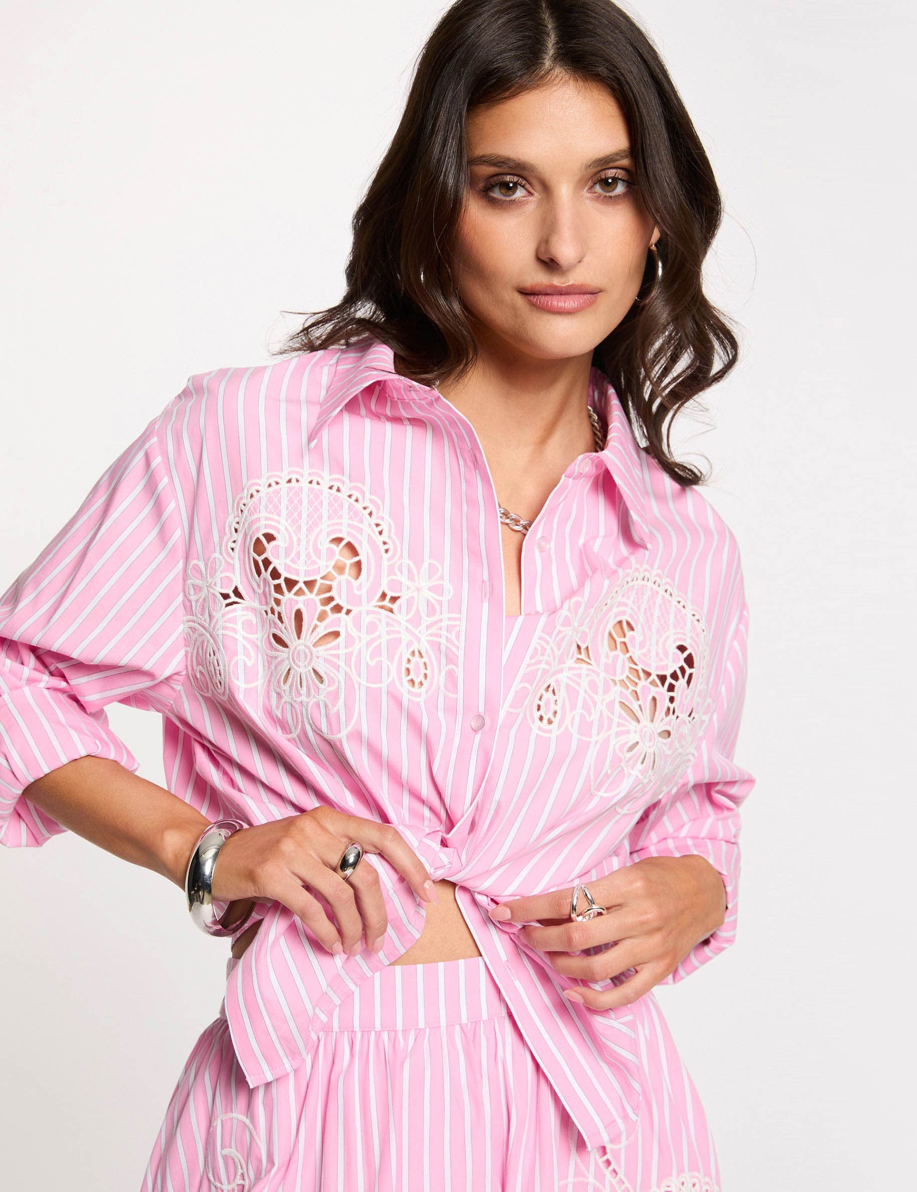 Camisa oversize de rayas rosa mujer