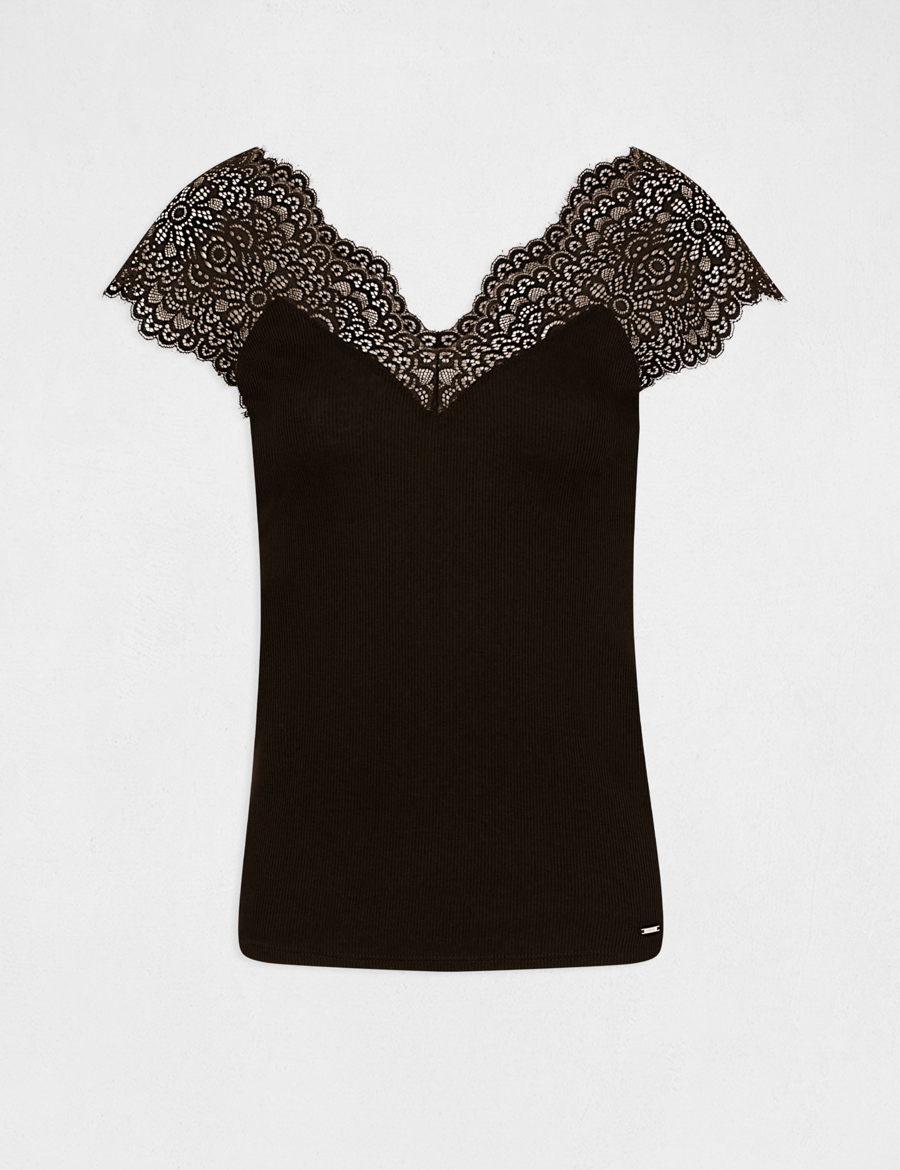 Top tirantes anchos de encaje negro mujer