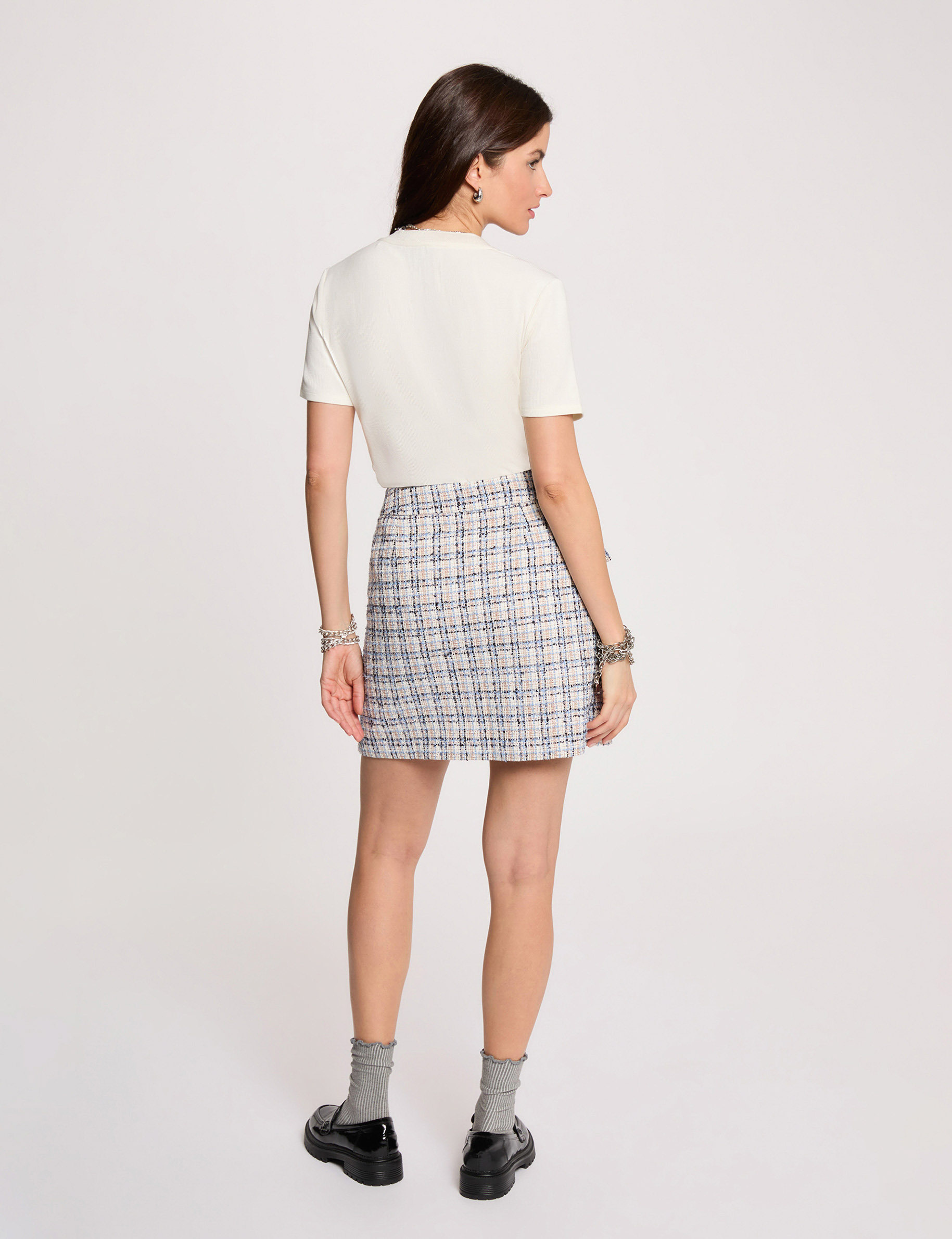 Falda corta de patinadora multicolor mujer