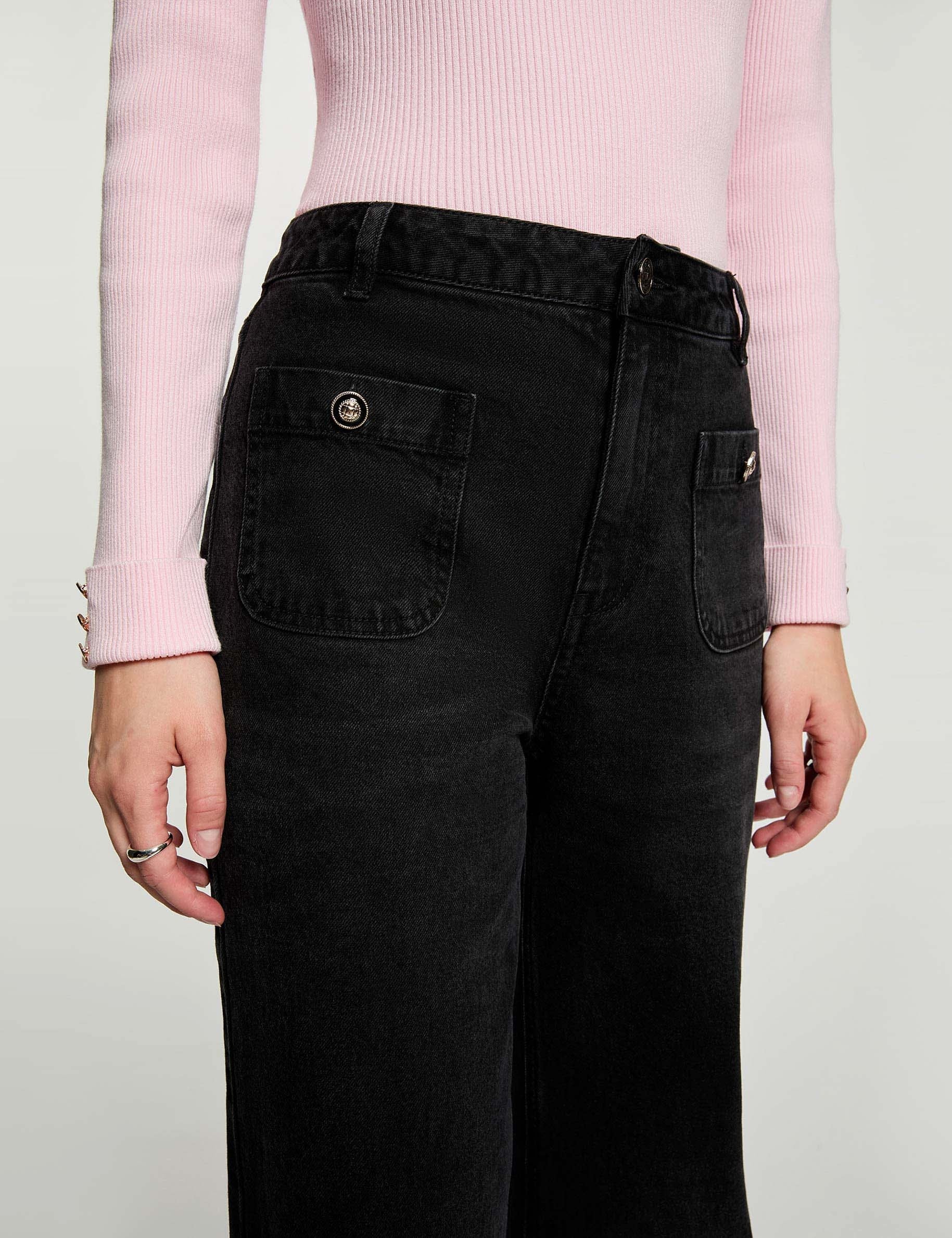 Jean ancho de tiro alto denim negro mujer