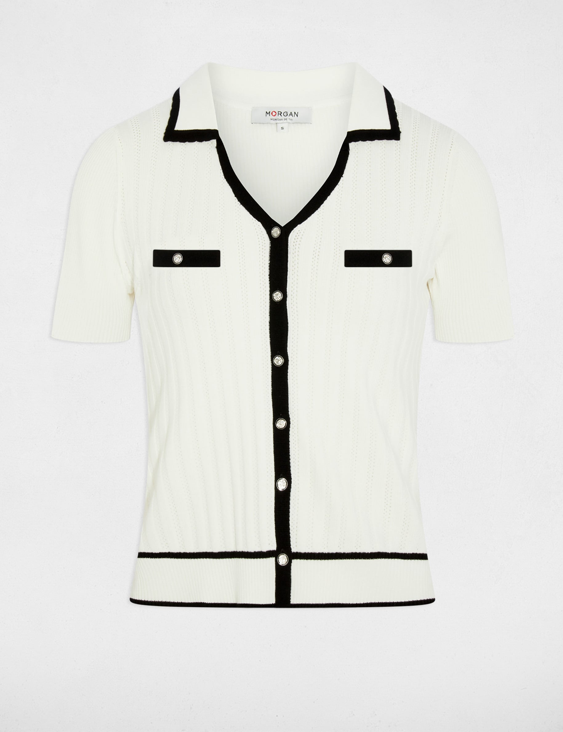 Jersey entallado con cuello vuelto blanco mujer