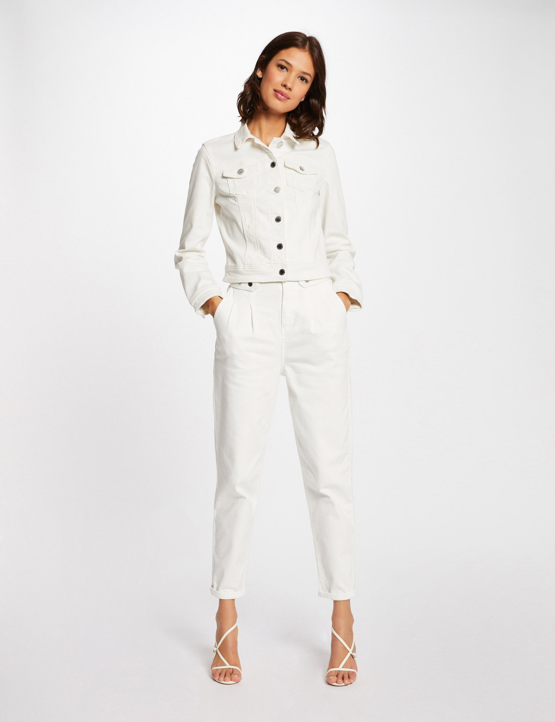 Chaqueta vaquera recta marfil mujer