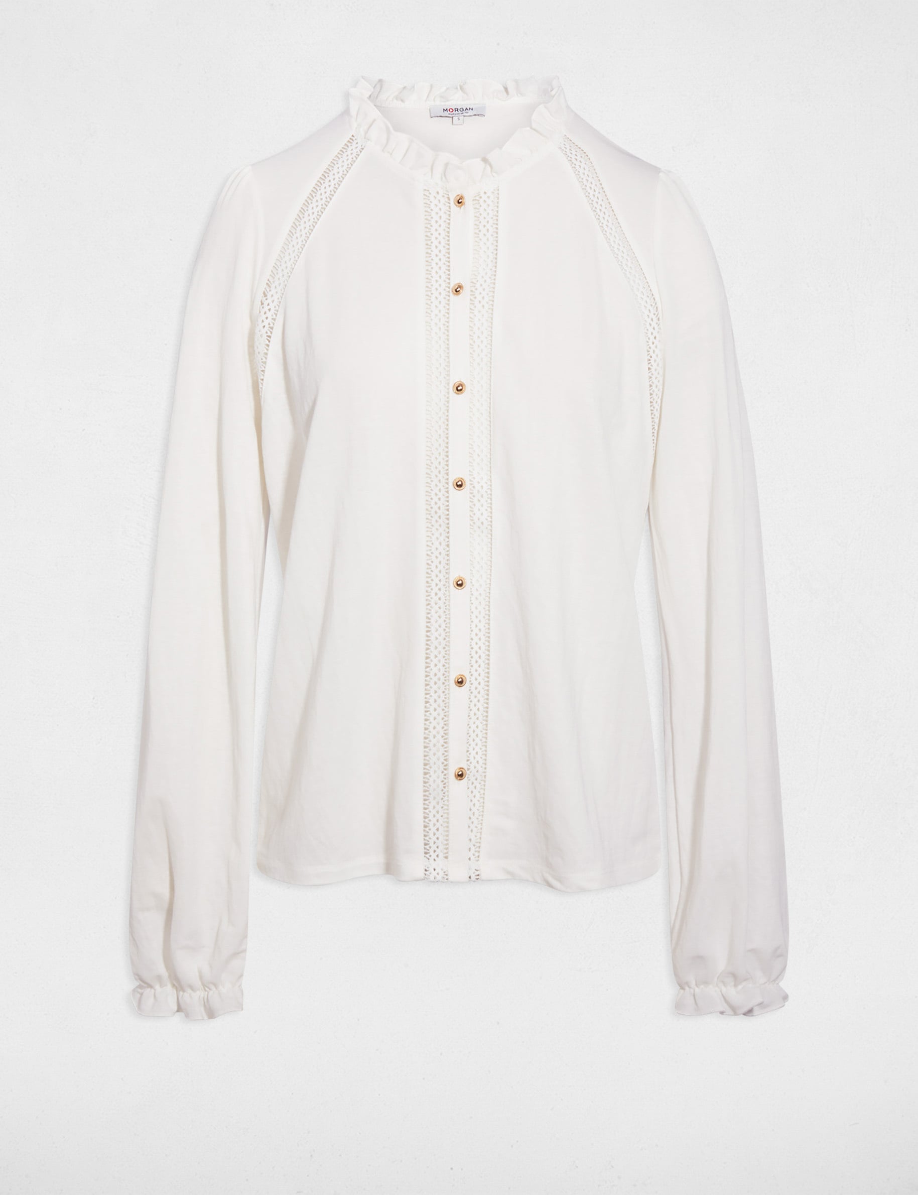 Camiseta encaje cuello alto blanco mujer