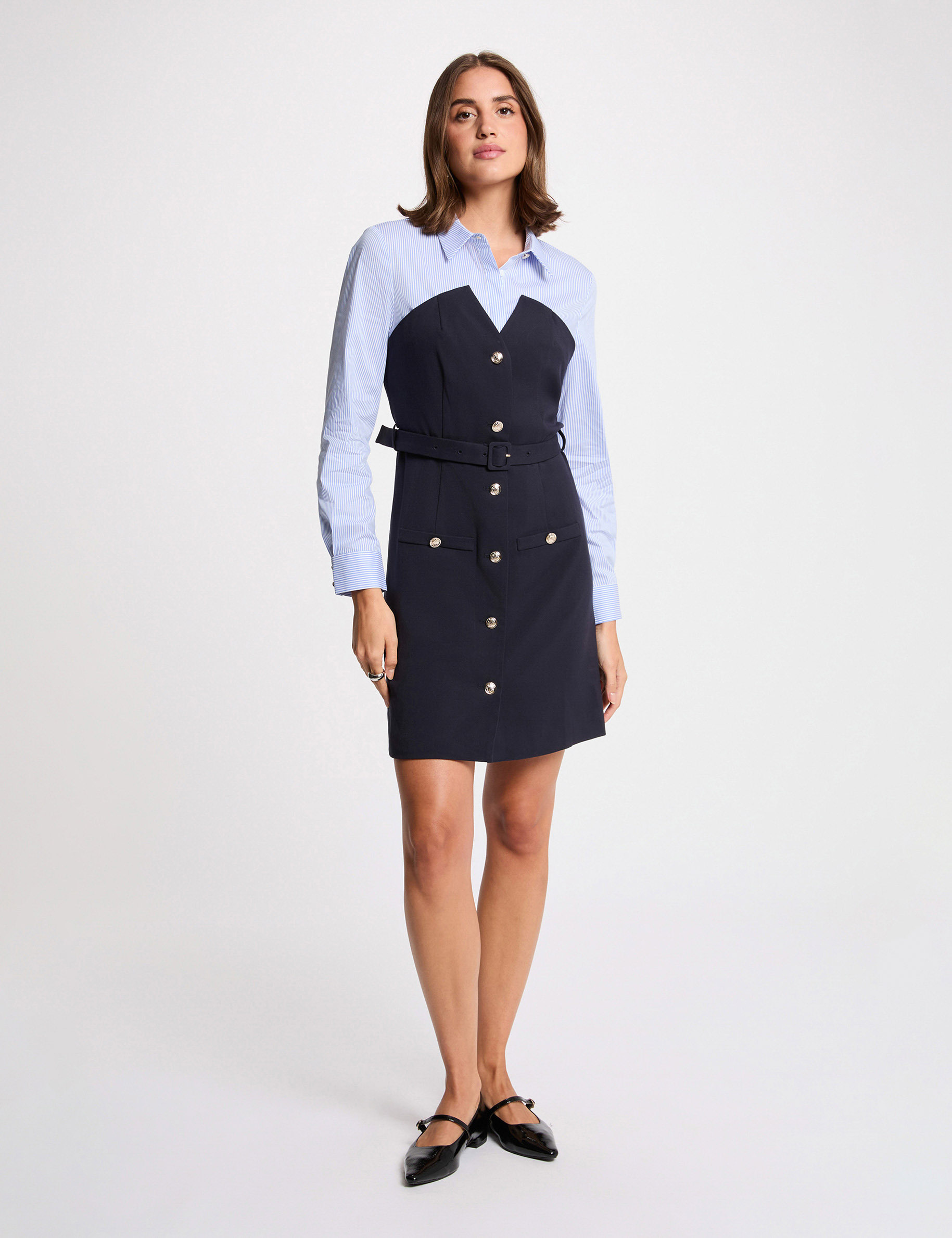Vestido corto efecto 2 en 1 azul marino mujer