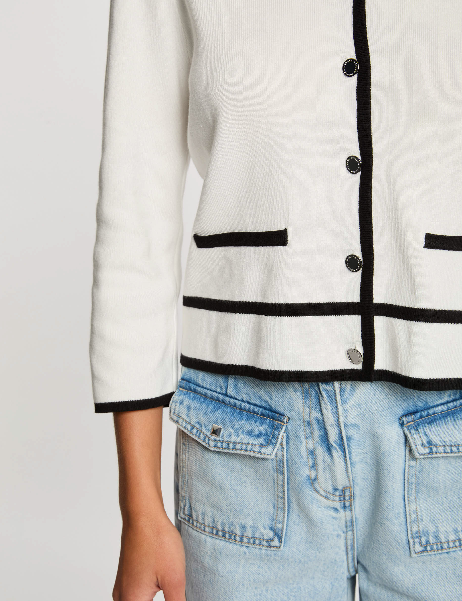 cardigan manga 34 blanco mujer Cárdigan manga 3/4 blanco mujer