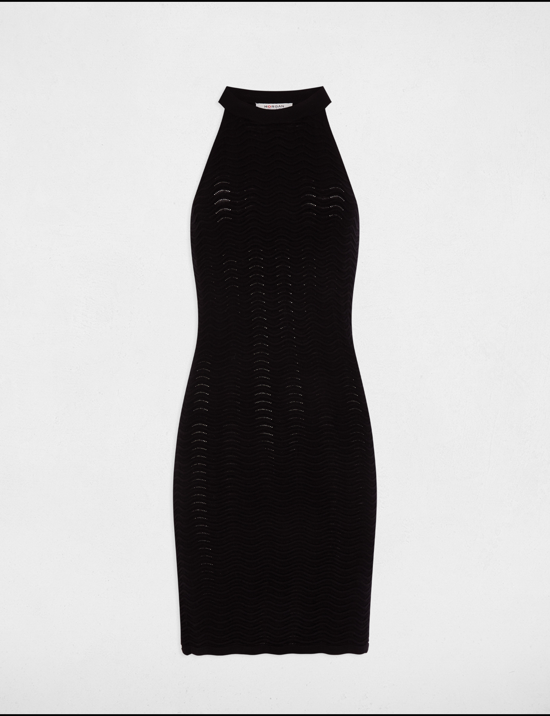 Vestido punto corto ajustado negro mujer