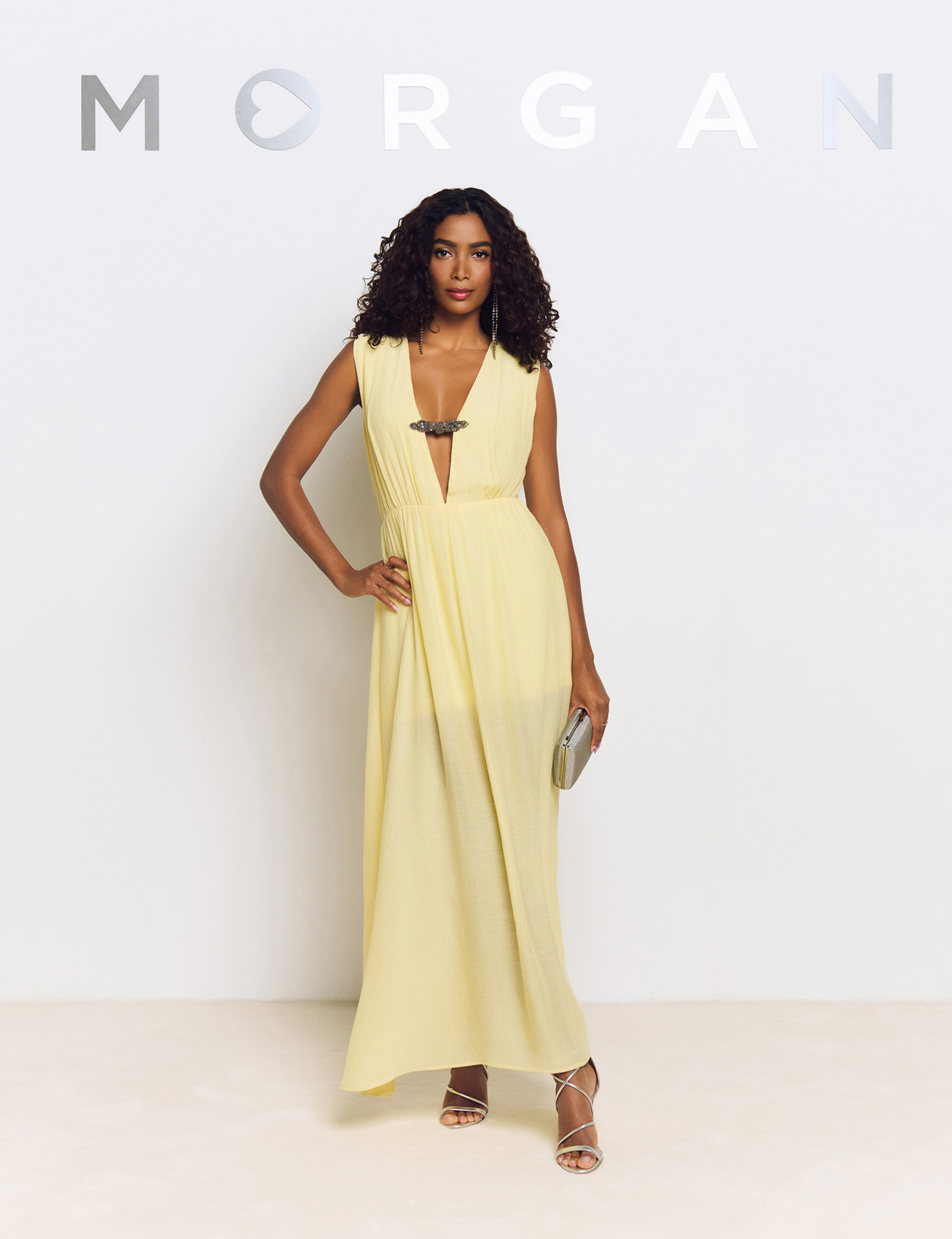 vestido largo recto amarillo pastel mujer Vestido largo recto amarillo pastel mujer
