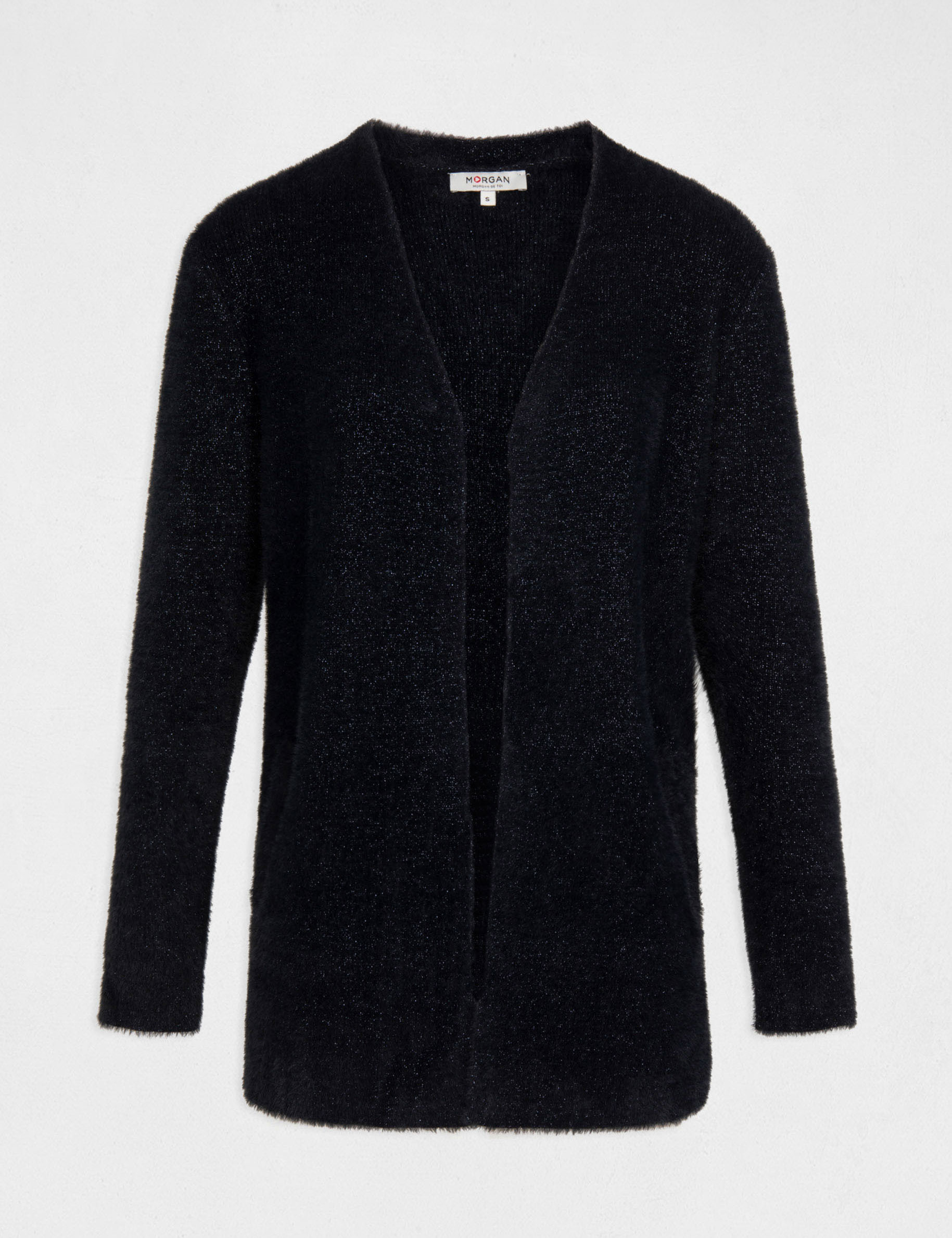 cardigan recto hilos metalizados marino mujer Cárdigan recto hilos metalizados marino mujer