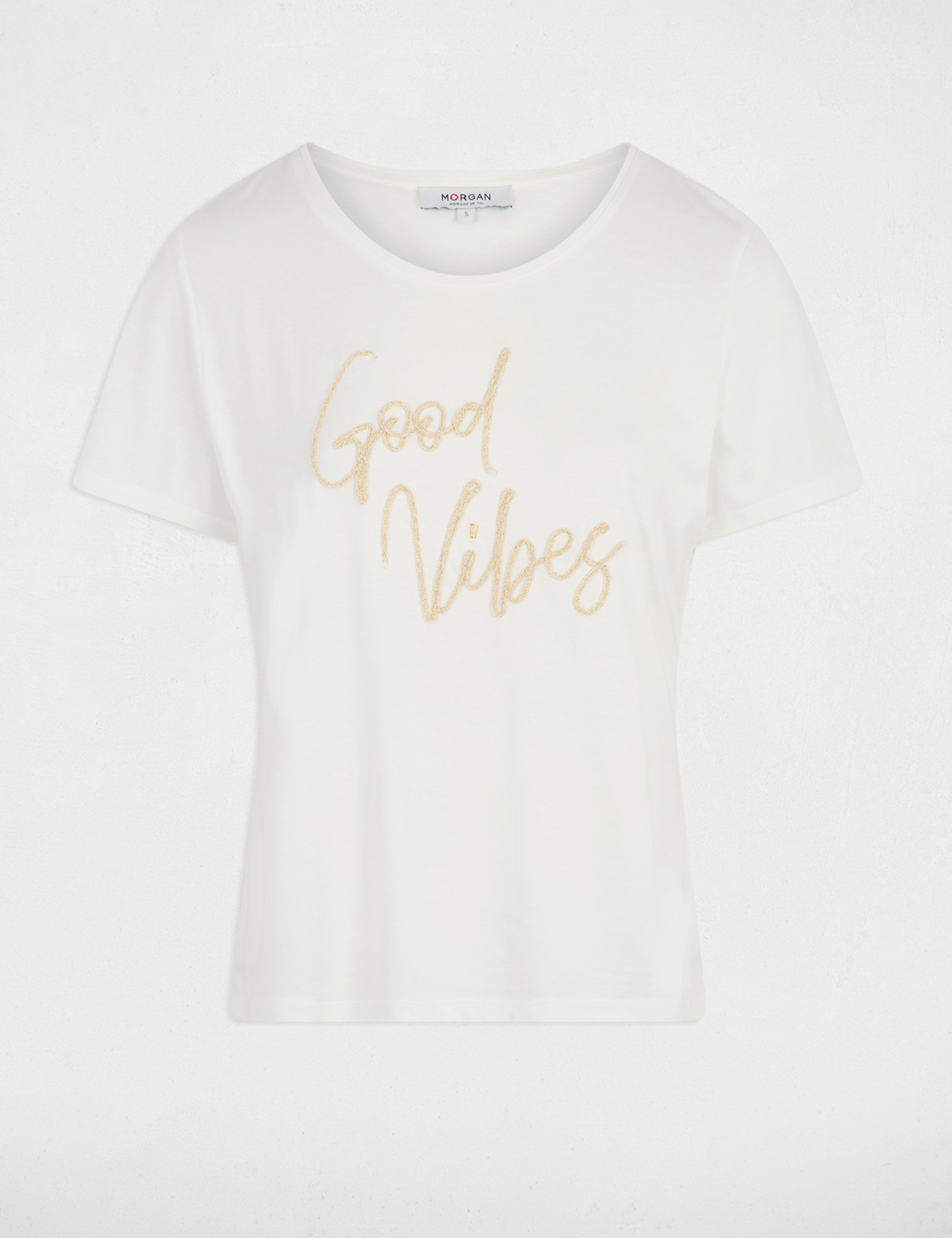 Camiseta recta con inscripci&oacute;n blanco mujer