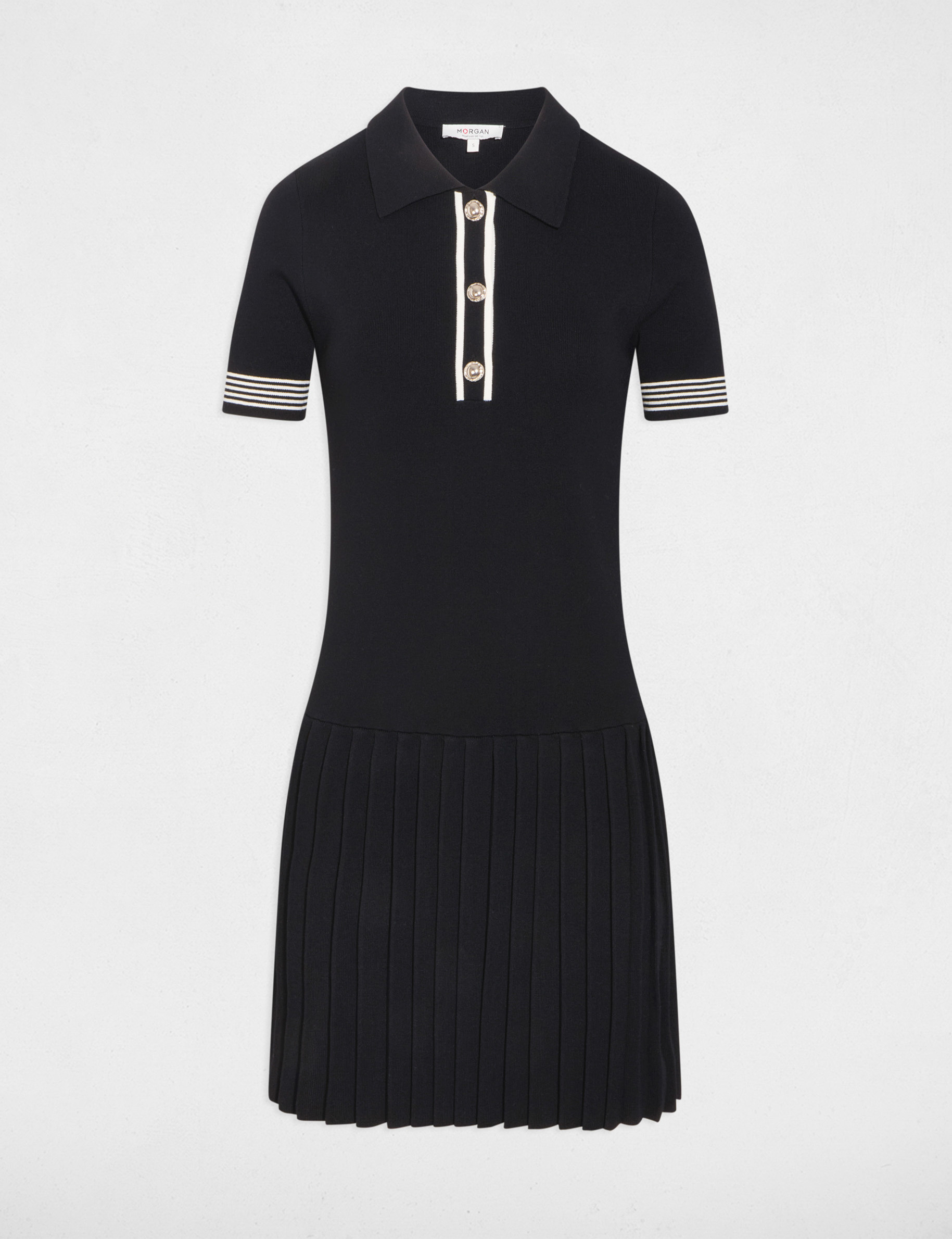 Vestido de punto con cuello polo negro mujer