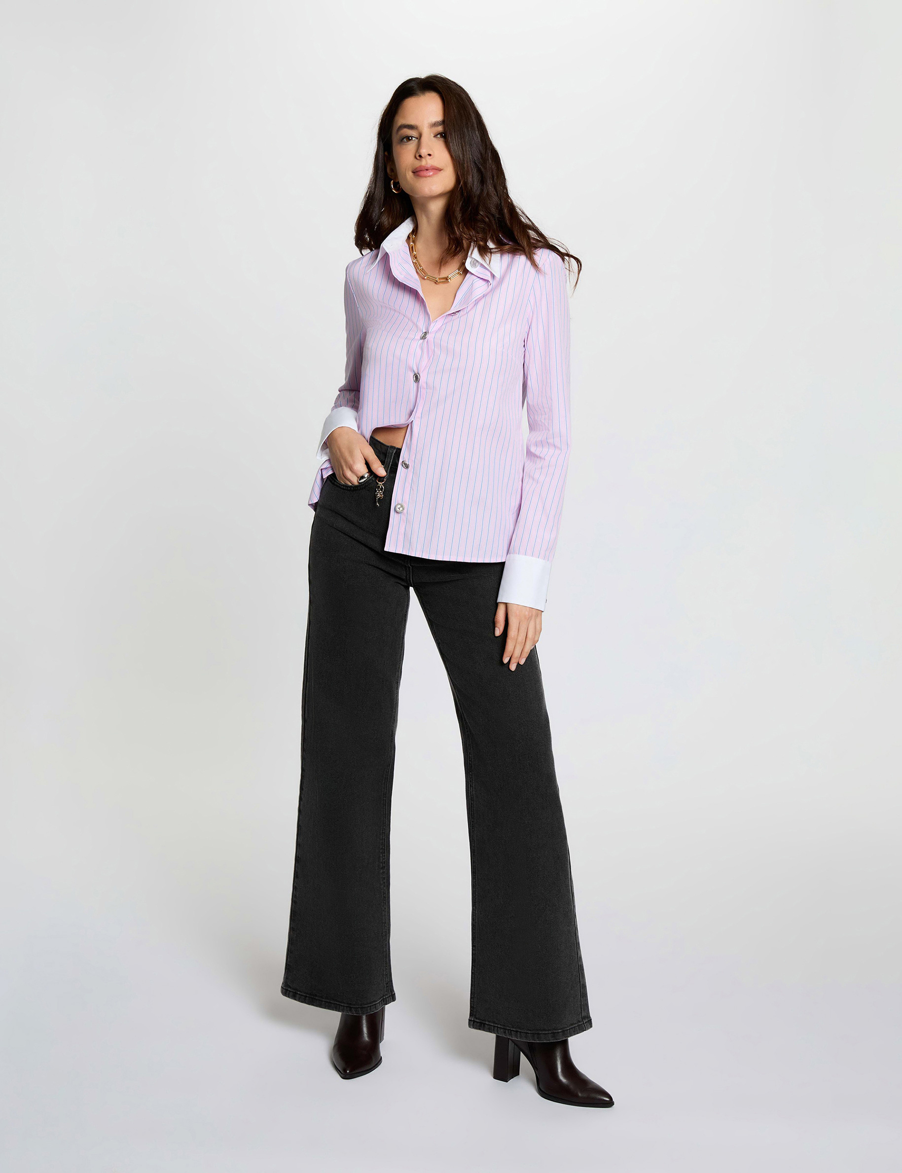 Vaqueros anchos de tiro alto denim negro mujer