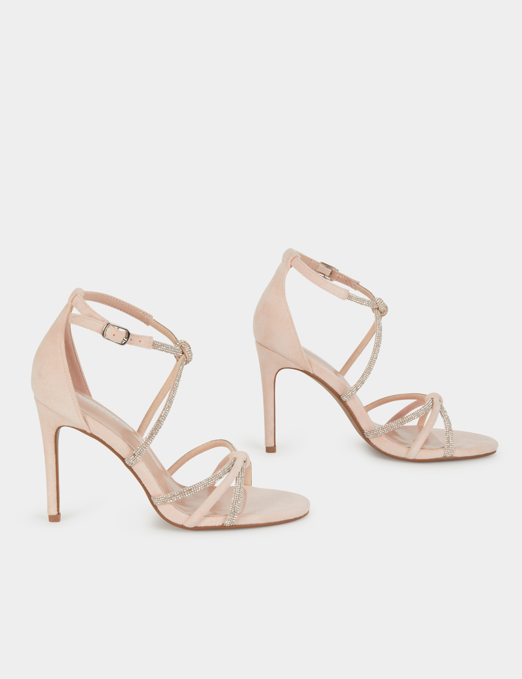 Sandalias de tac&oacute;n con pulseras strass rosa claro mujer