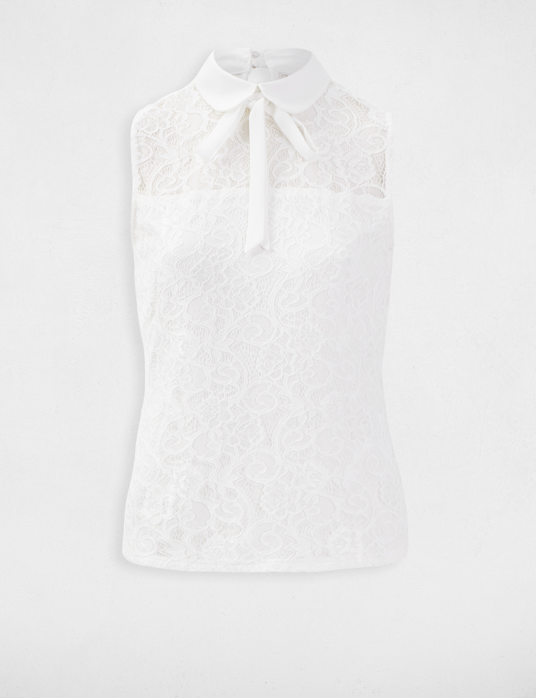 Blusa sin mangas con encaje forrado blanco mujer