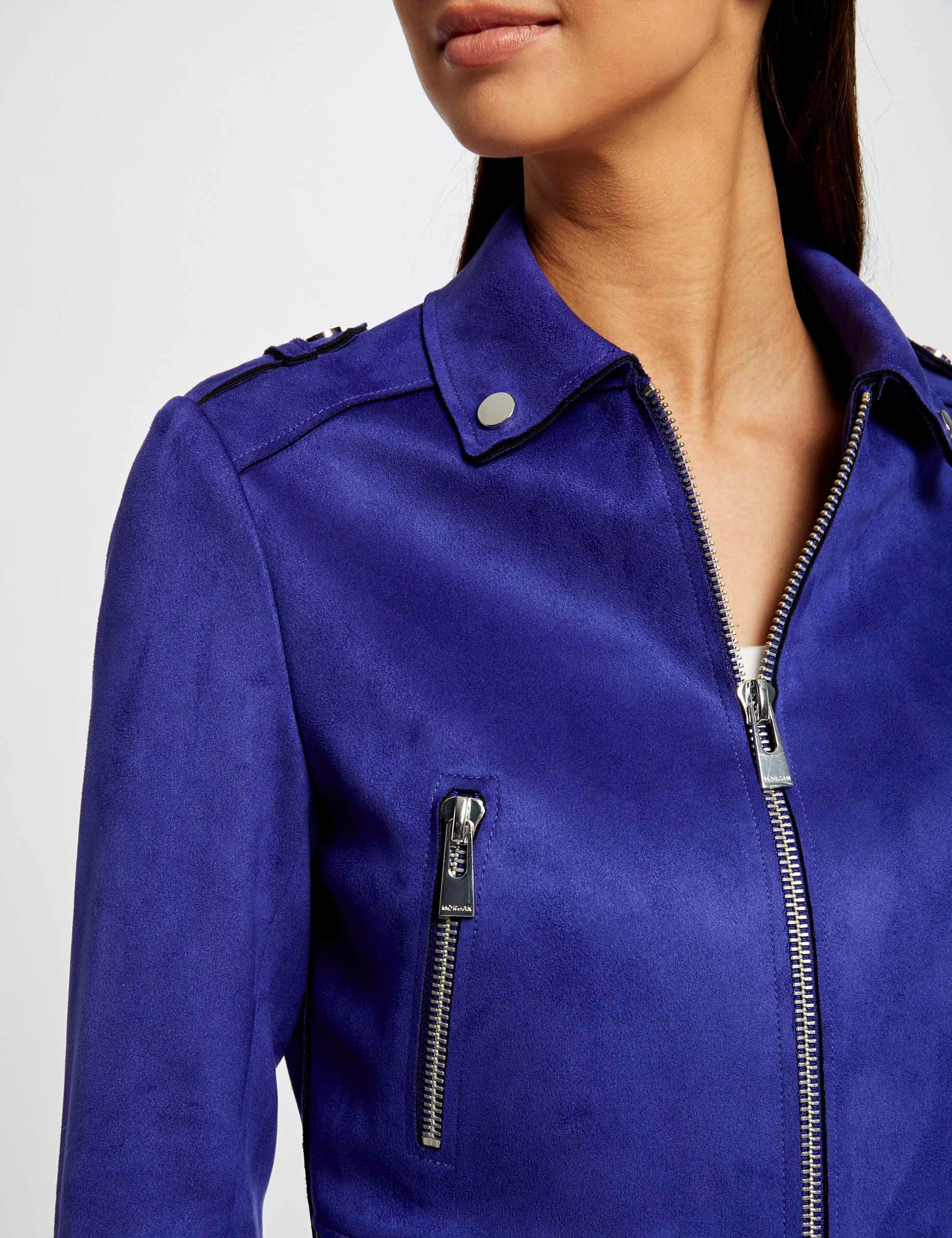 chaqueta recta efecto de antelina azul medio mujer Chaqueta recta efecto de antelina azul medio mujer