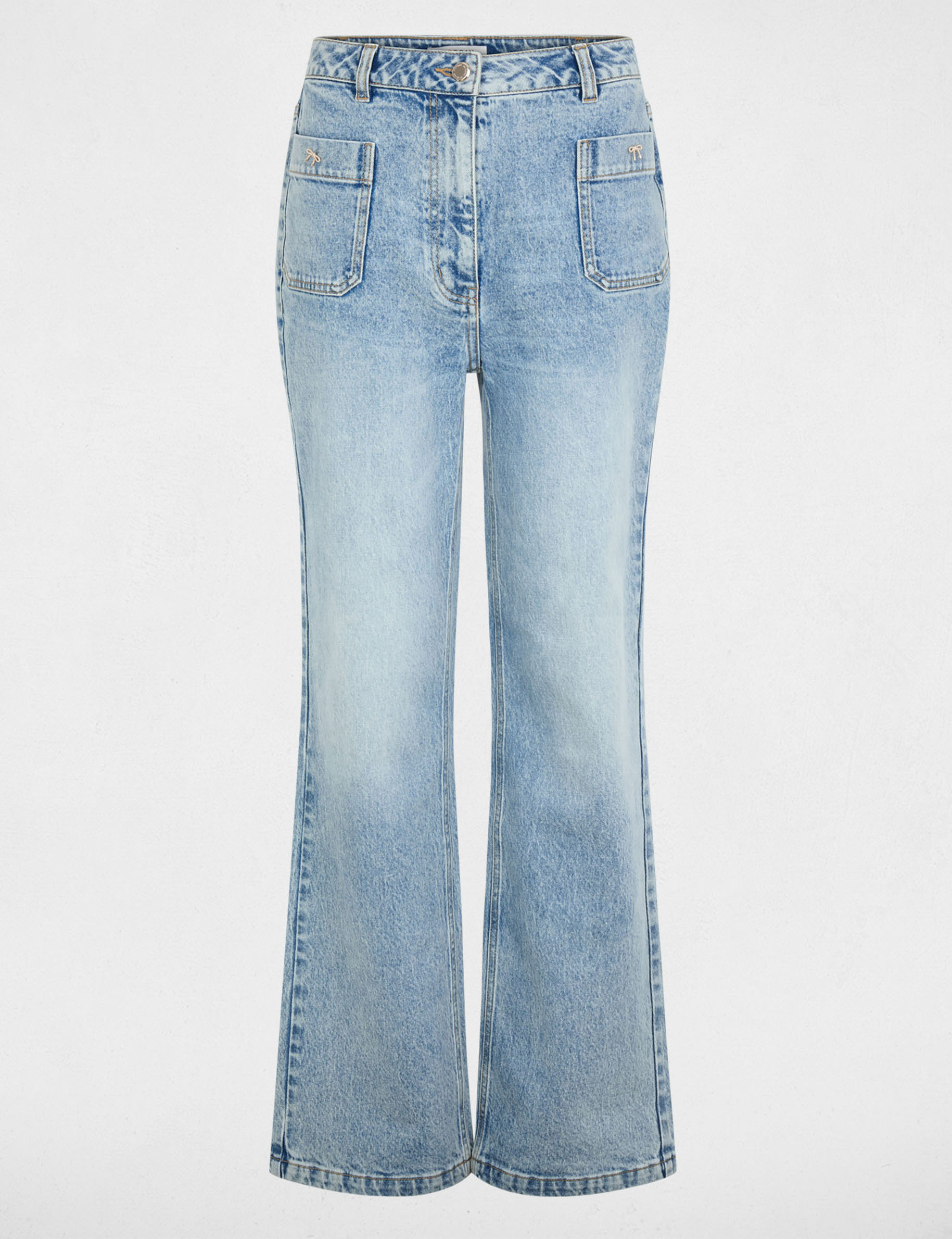 Vaqueros anchos de tiro alto denim doble stone mujer