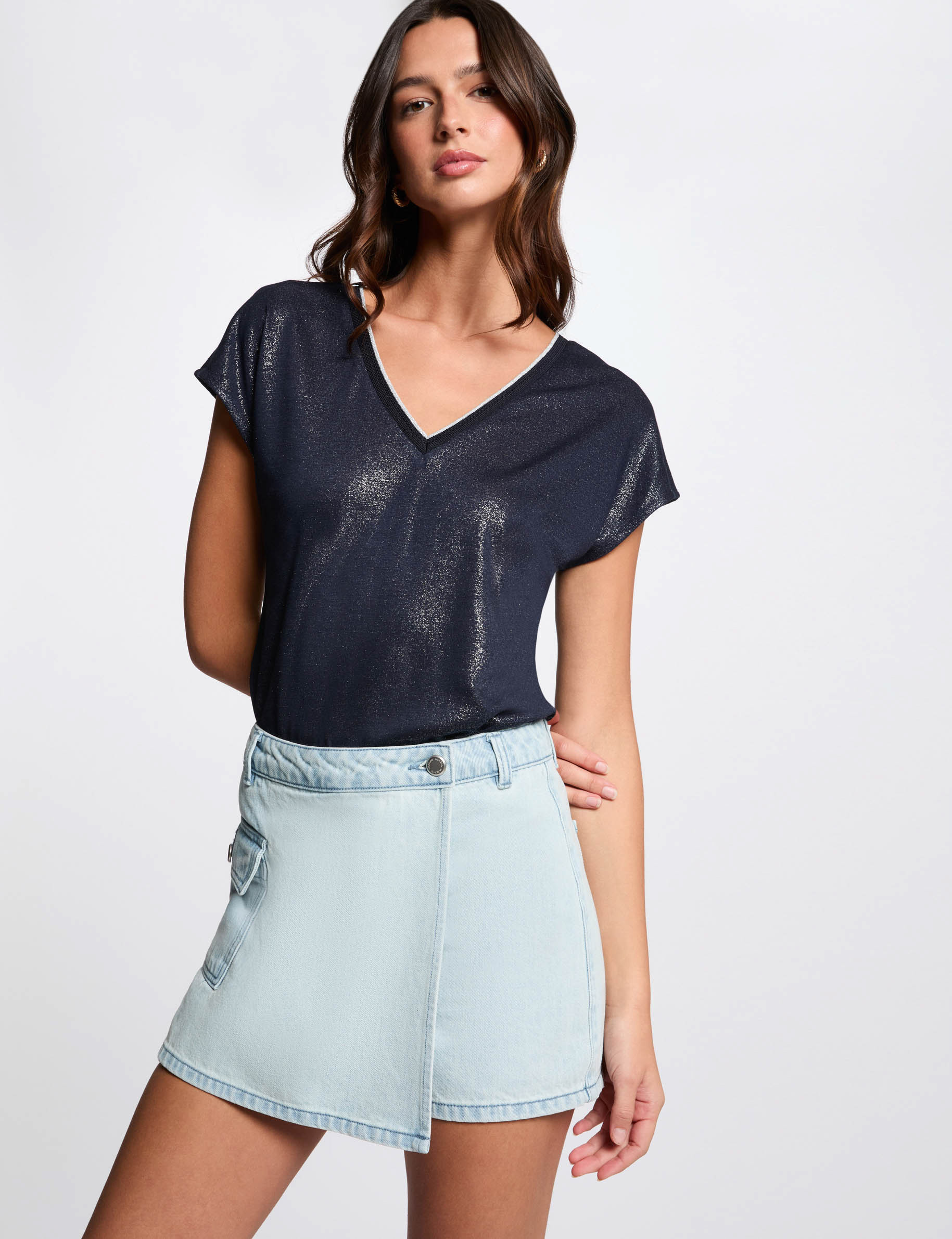 falda short talle bajo denim descolorido mujer Falda short talle bajo denim descolorido mujer