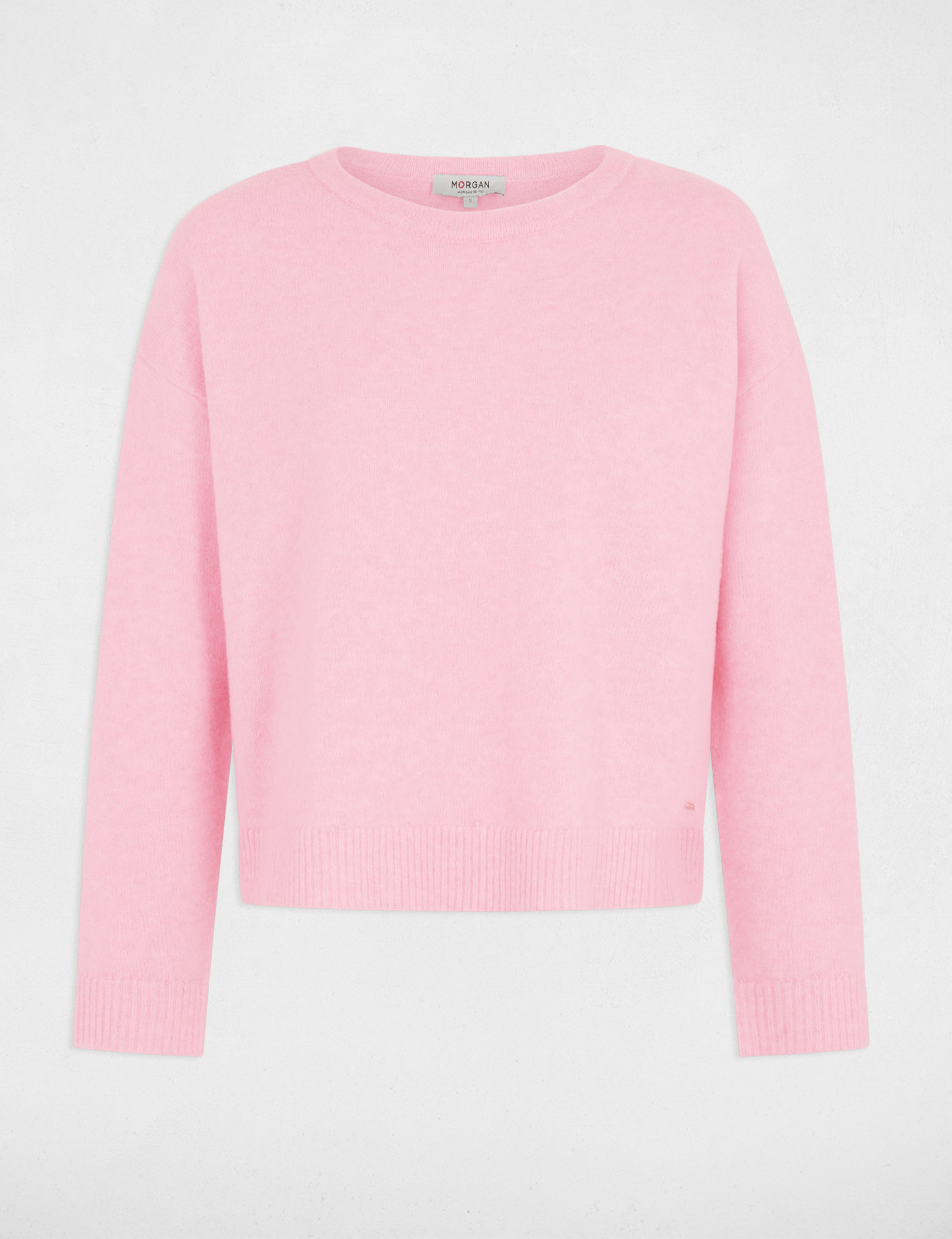 Jersey cuello redondo rosa pastel mujer