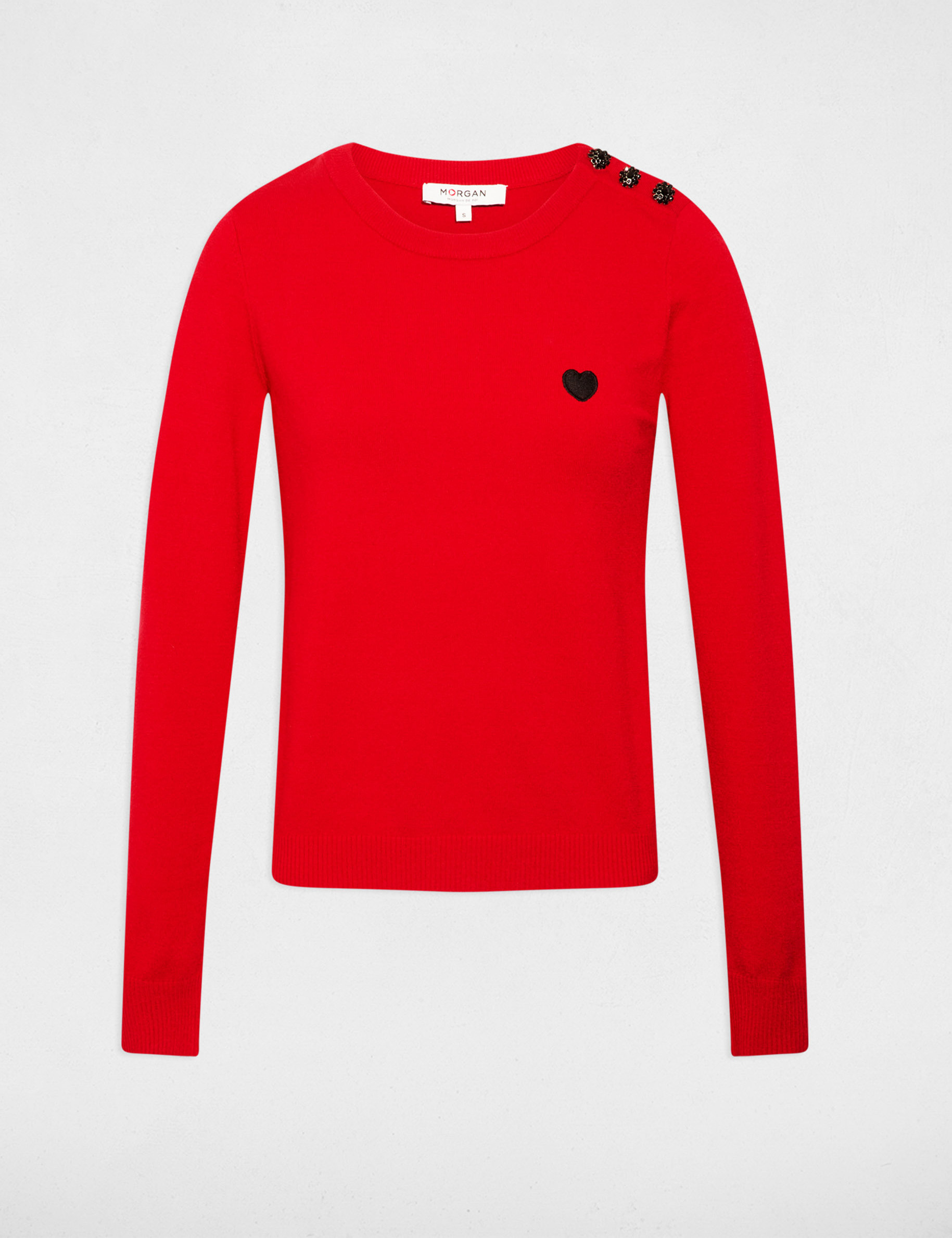 Jersey cuello redondo botones rojo mujer